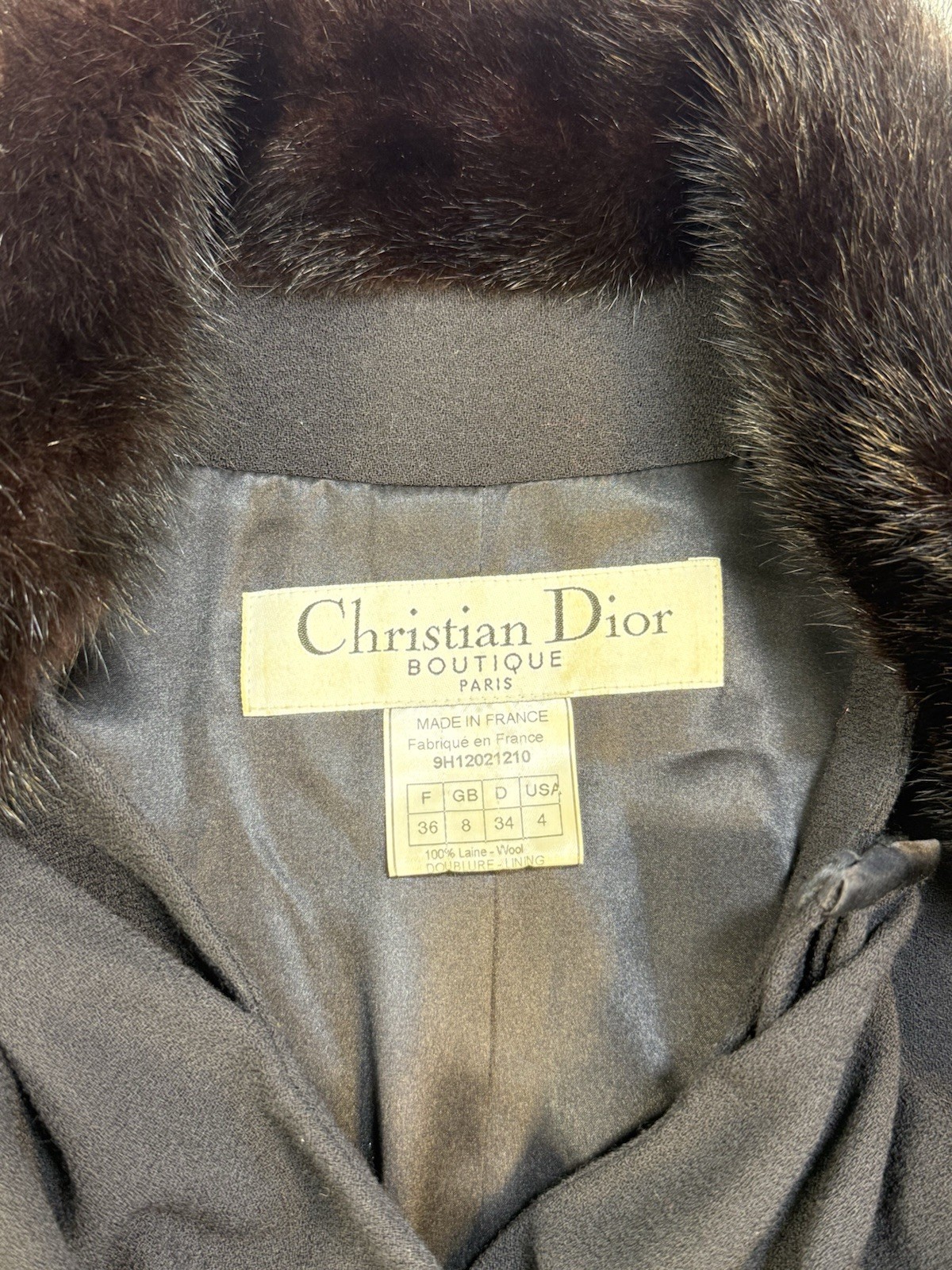 Christian Dior Boutique 1999 Mink Fur Collar Wool Silk Jacket FR36 US4 #4