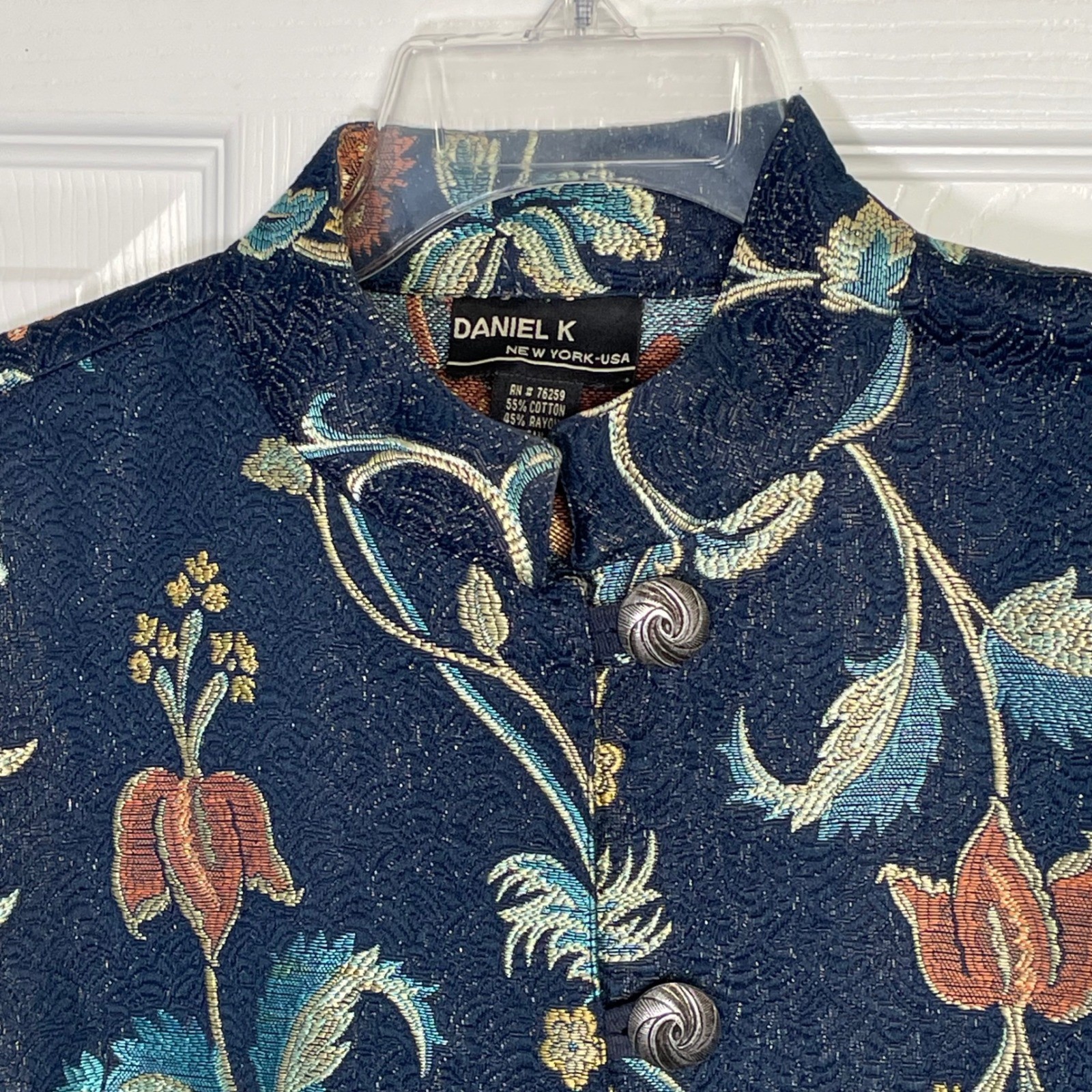 Vintage Daniel K New York Floral Tapestry Jacket Cotton Rayon Size Large Boho