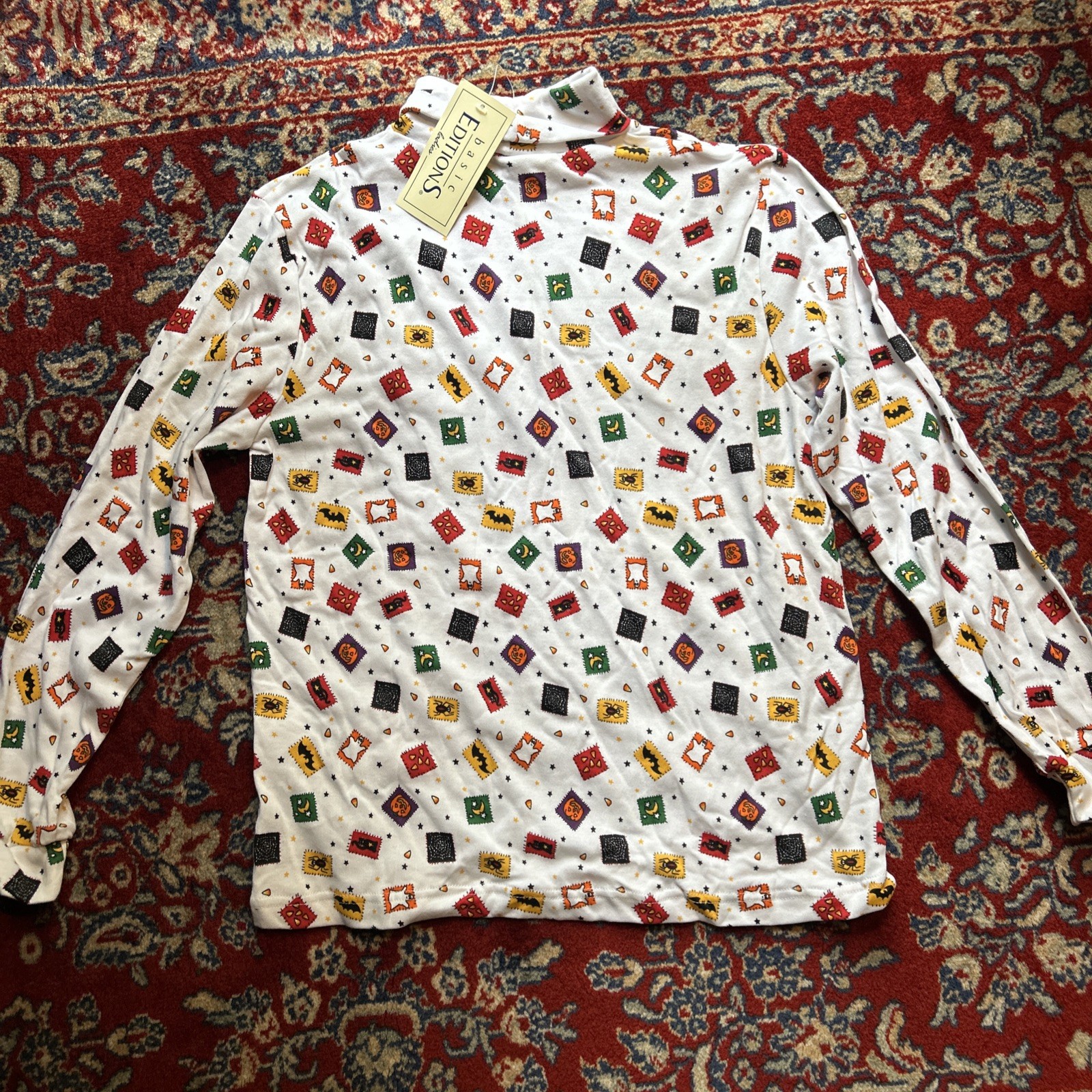 Vintage 90’s Basic Editions Halloween Stamps AOP Turtleneck Shirt Deadstock L