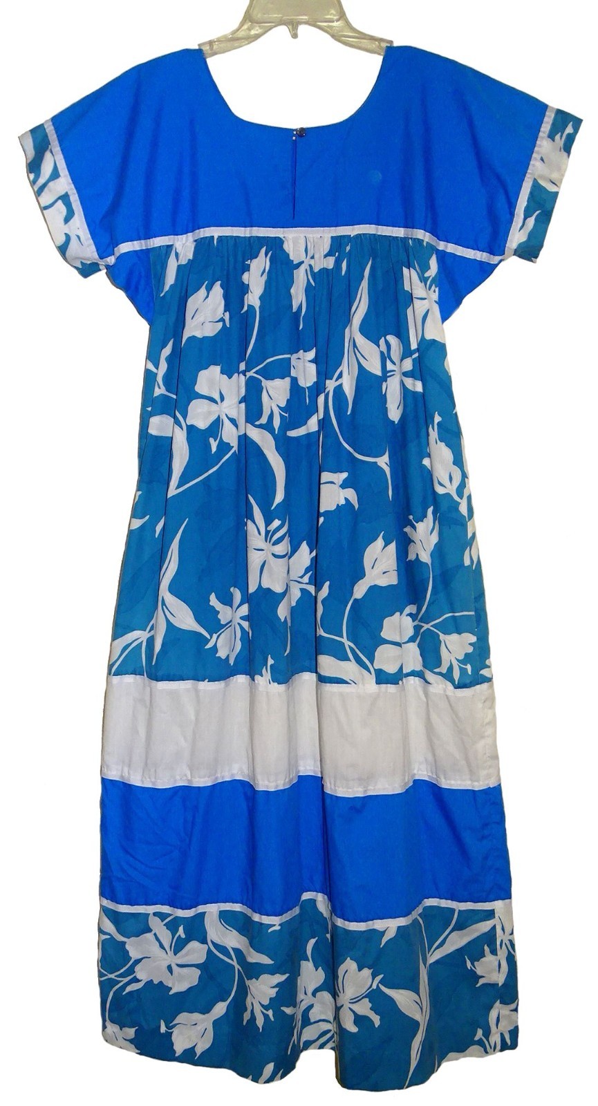 Vintage 1970’s HILDA HAWAII Long Muumuu Turquoise/White See Measurements USA