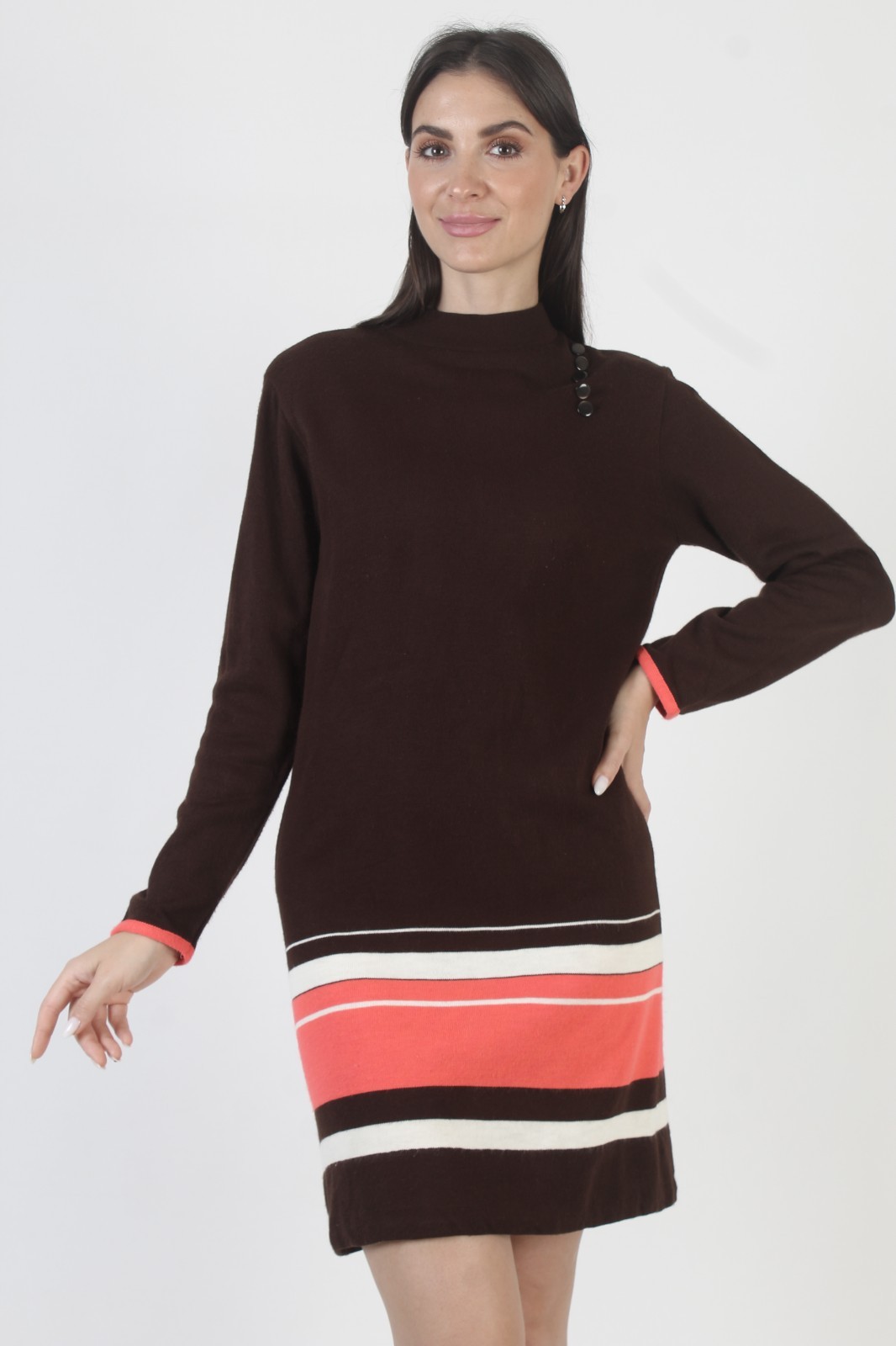 Vintage 60s Striped Sweater Dress Brown Acrylic Mid Century Mod Tennis Mini
