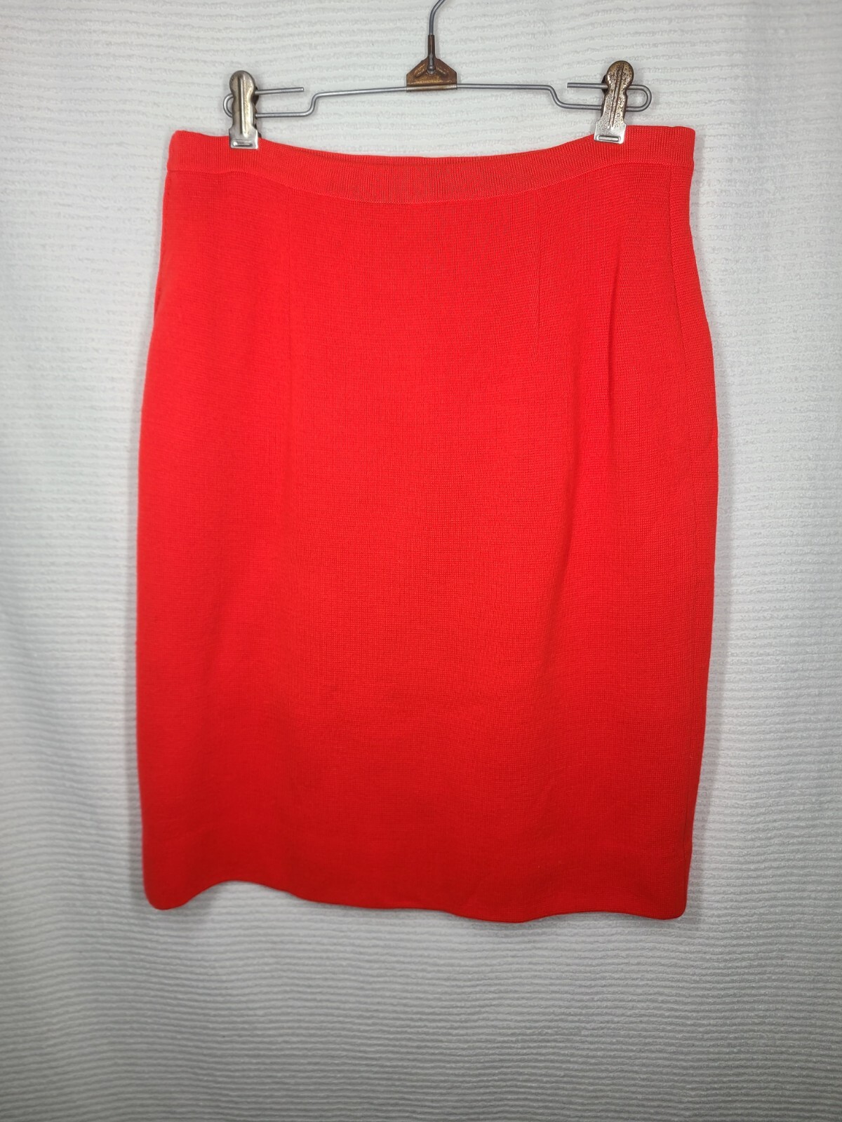 Vtg Wool Knit Skirt Fluoro Orange Gina Teresa Metal Zip Slim Stretchy 14 Mod M L