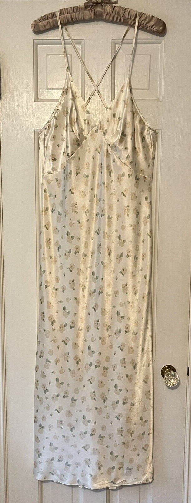 Vintage Calvin Klein Floral Robe & Gown Set. Cream w/Pink & Green Size Large