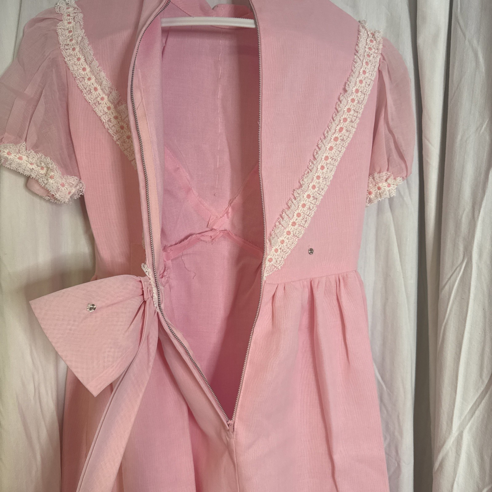 VTG Prairie Dress Maxi Lace ILGWA Bubblegum Pink Formal Prom Wedding 26”W