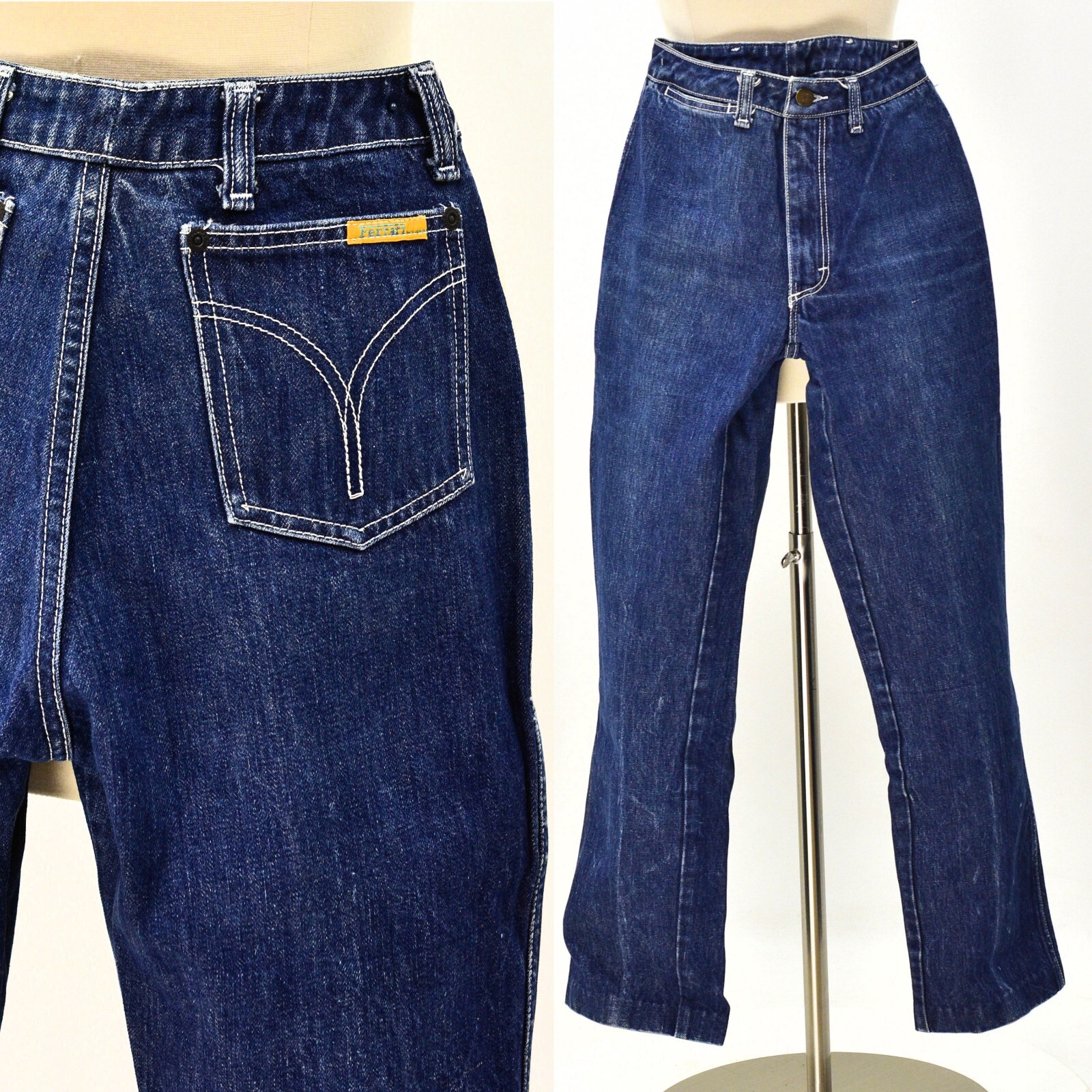 80s Vintage Dark Stone Wash High Waist Straight Leg Jeans Womens 2 Ferrari