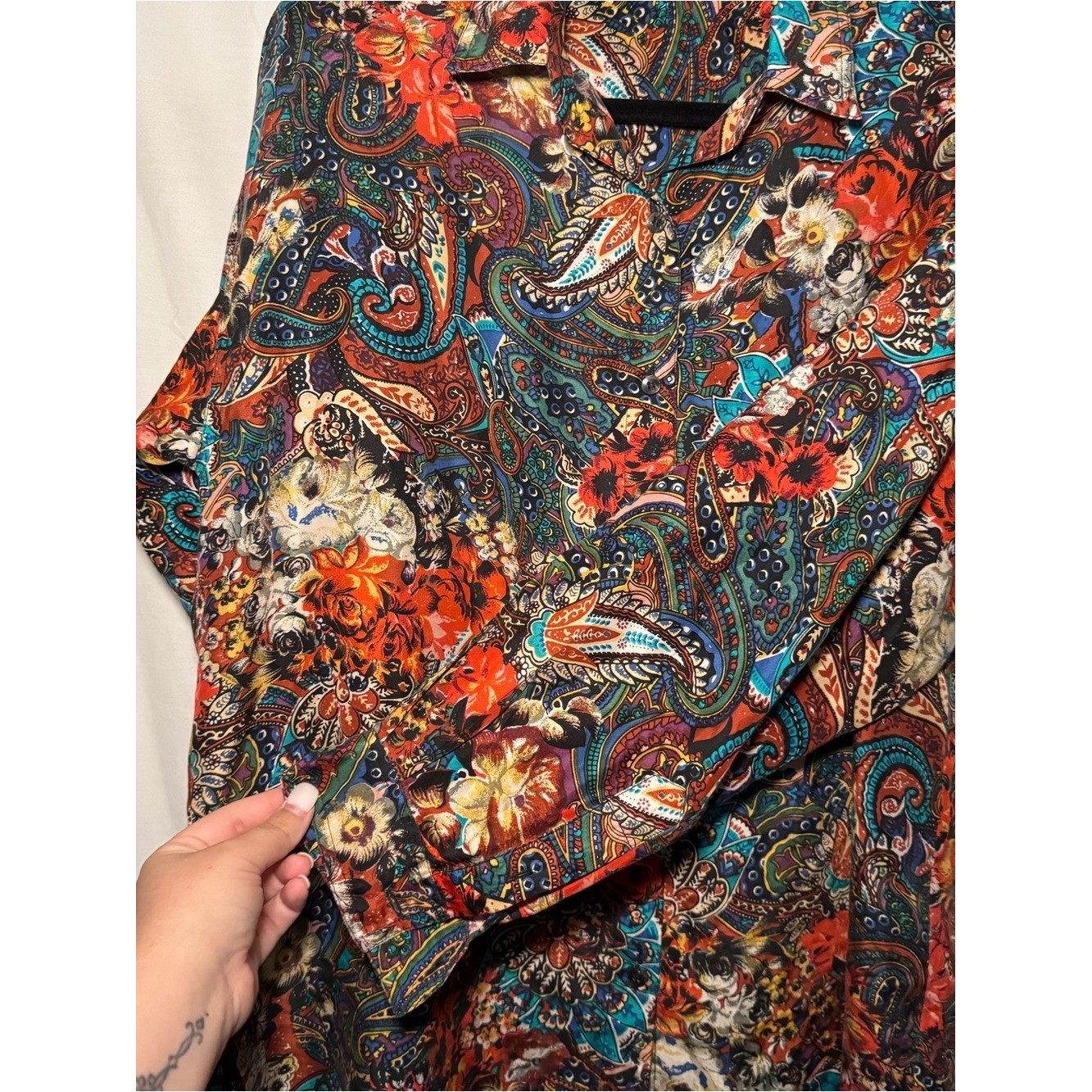 VTG Jane Ashley 100% Silk Paisley Floral Button Down Blouse Tunic M