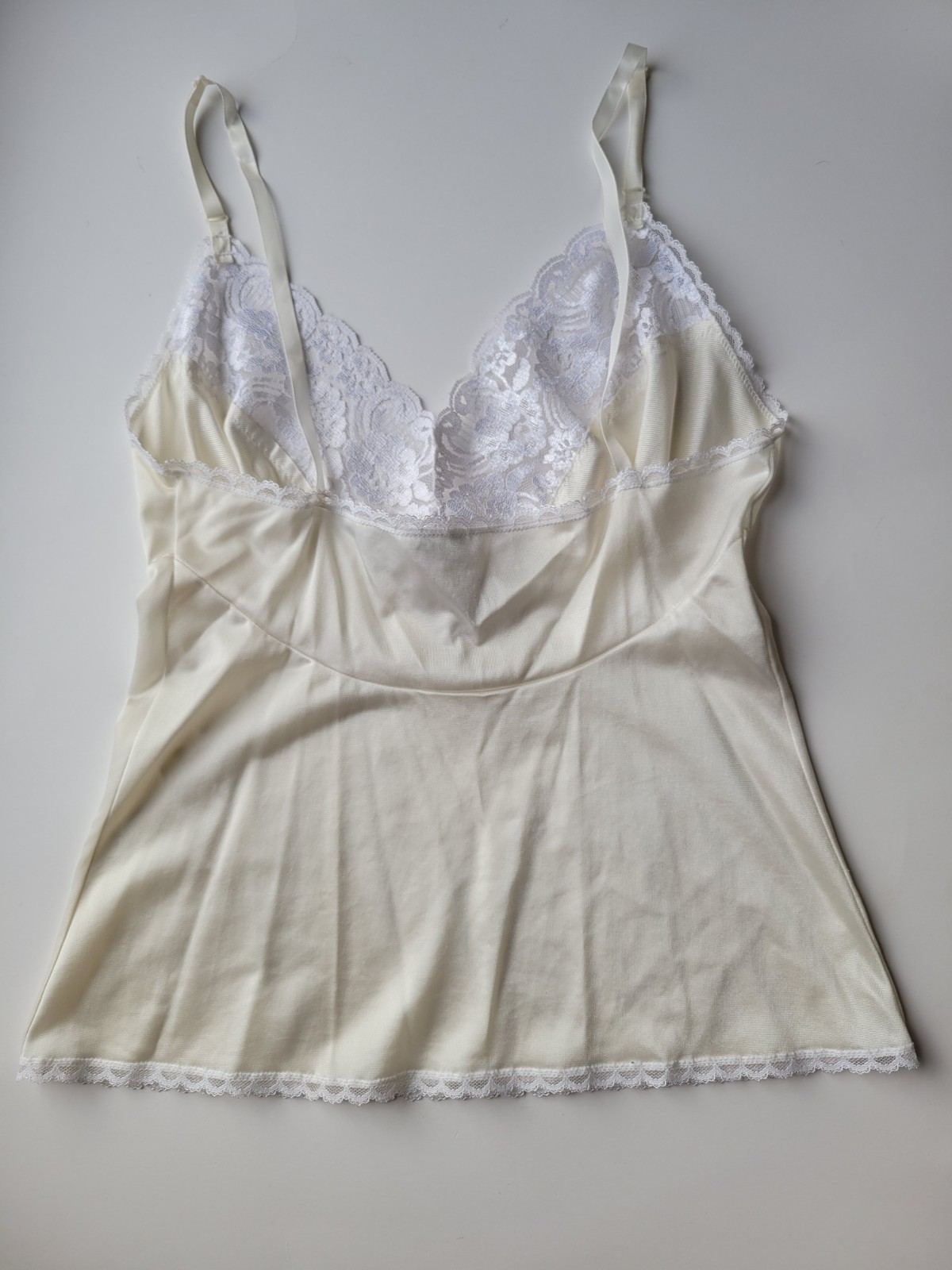 VTG Ashley Taylor Nylon Lace Trim Cami White Off White SM