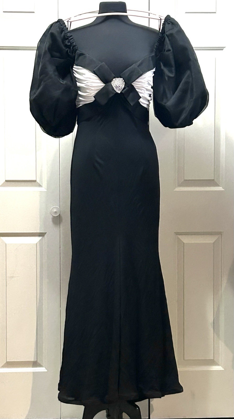 Vintage 80’s Eugene Alexander Black White Puff Sleeve Gown Maxi 10 Orig Tags