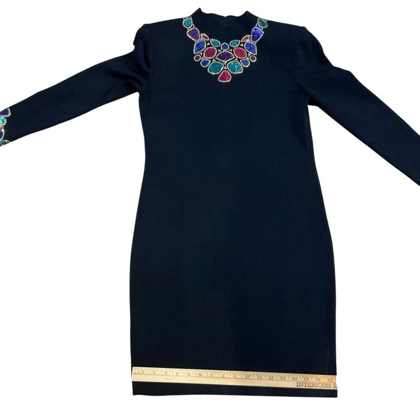Vtg St. John Evening by Marie Gray Santana Knit Dress Sz 8 Black Jeweled Sequin