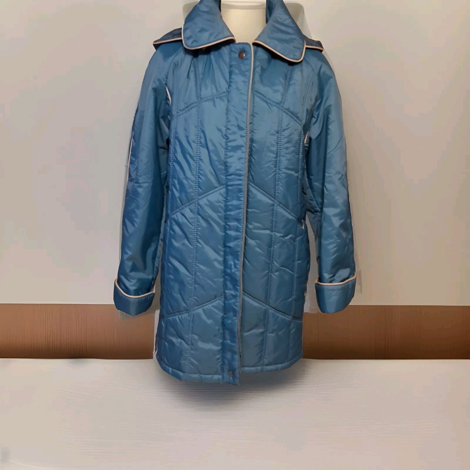Vintage Rare 3/4 Length Teal Coat Size 14 Flattering Figure Fit Snap Closer
