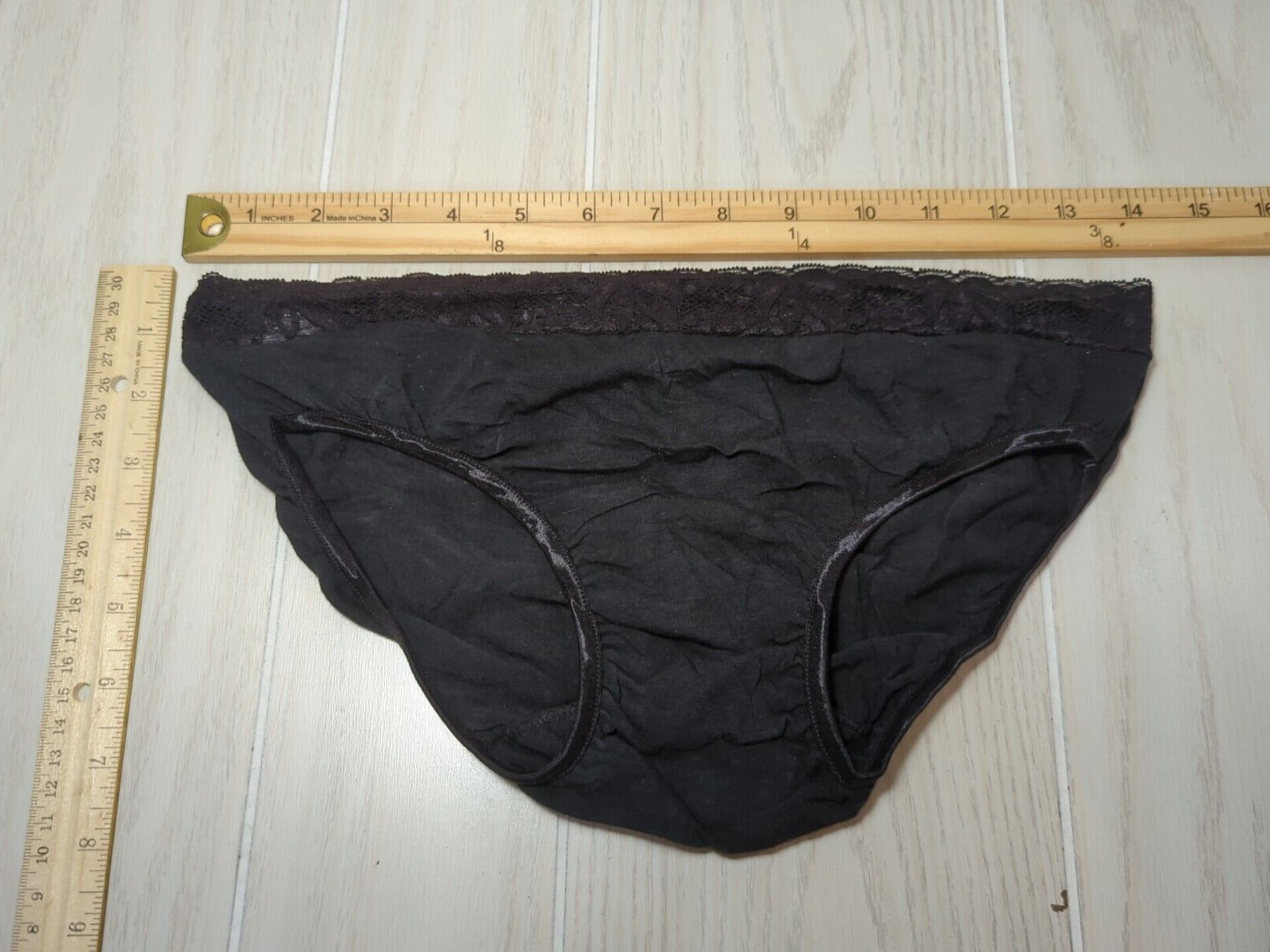 Alan R vintage Small panties black lace top polyester lycra USA made SAMPLE tag