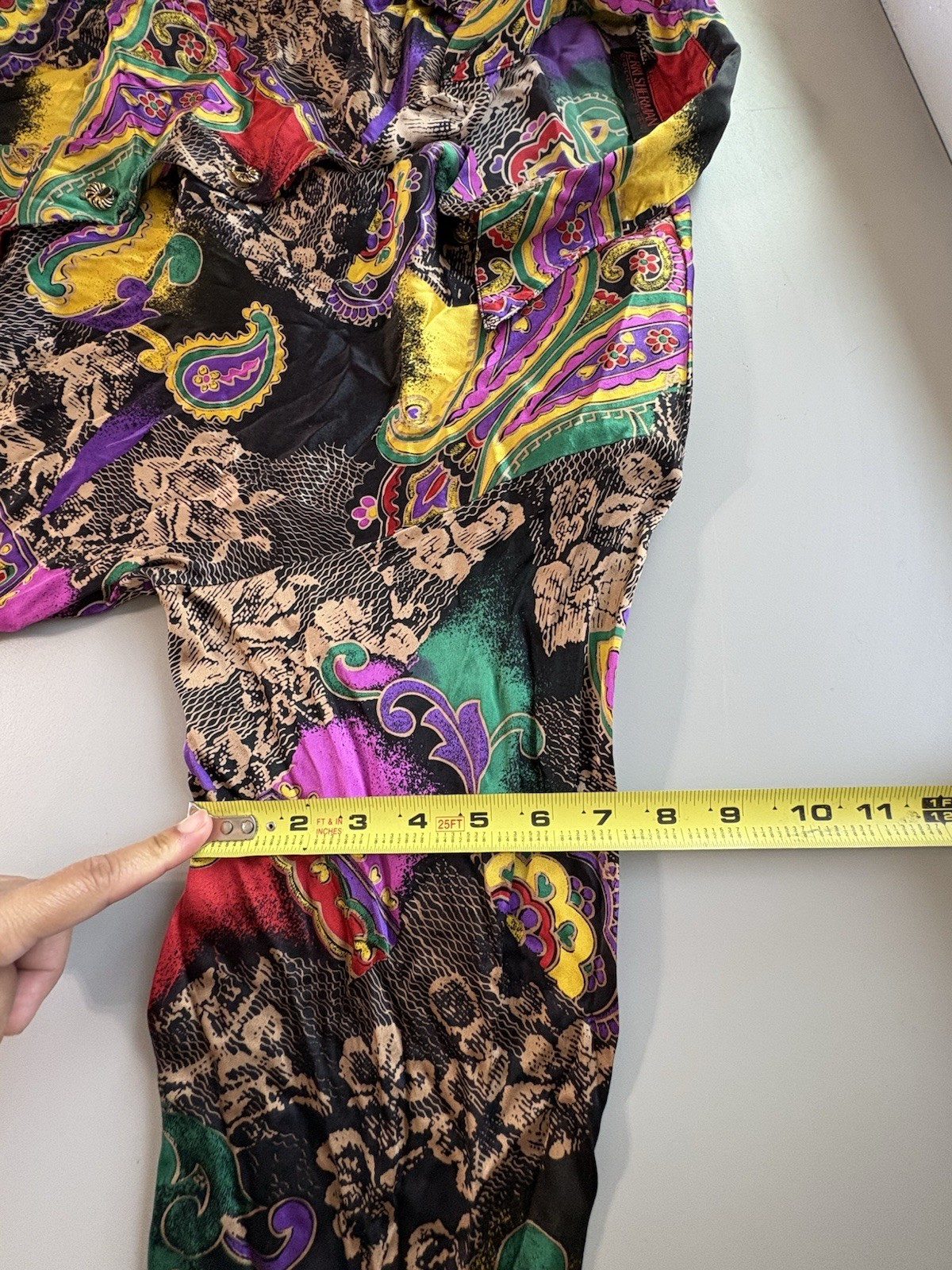 Vintage Jerri Sherman Collection Floral Paisley Multicolor Silk Shirt Blouse Top