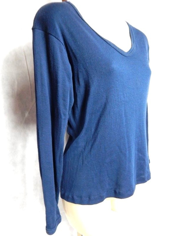 Vintage USA Sportique Navy Sport Thin Tee Shirt Blouse Northern Soul Mod Boho M