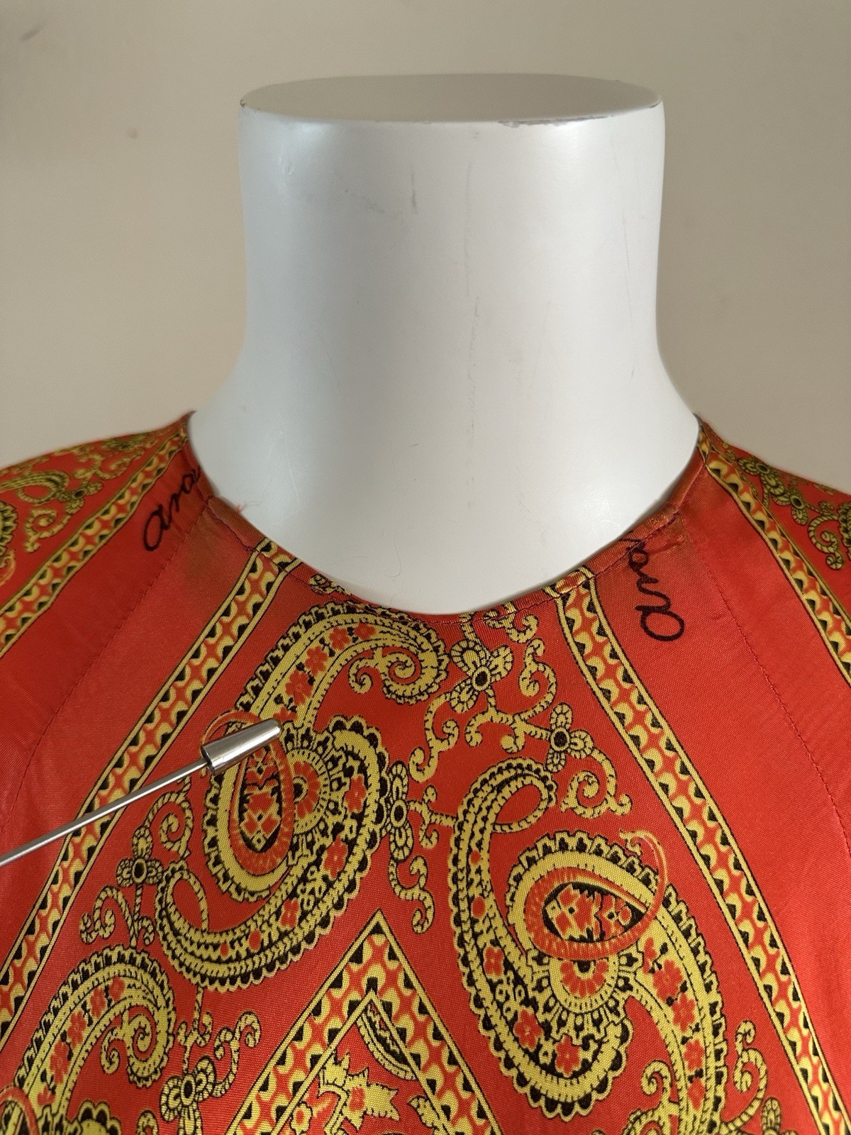 70s VTG Mexican Aramis Scarf Caftan Dress 63” Extra Long Tall Maxi Angel Sleeve