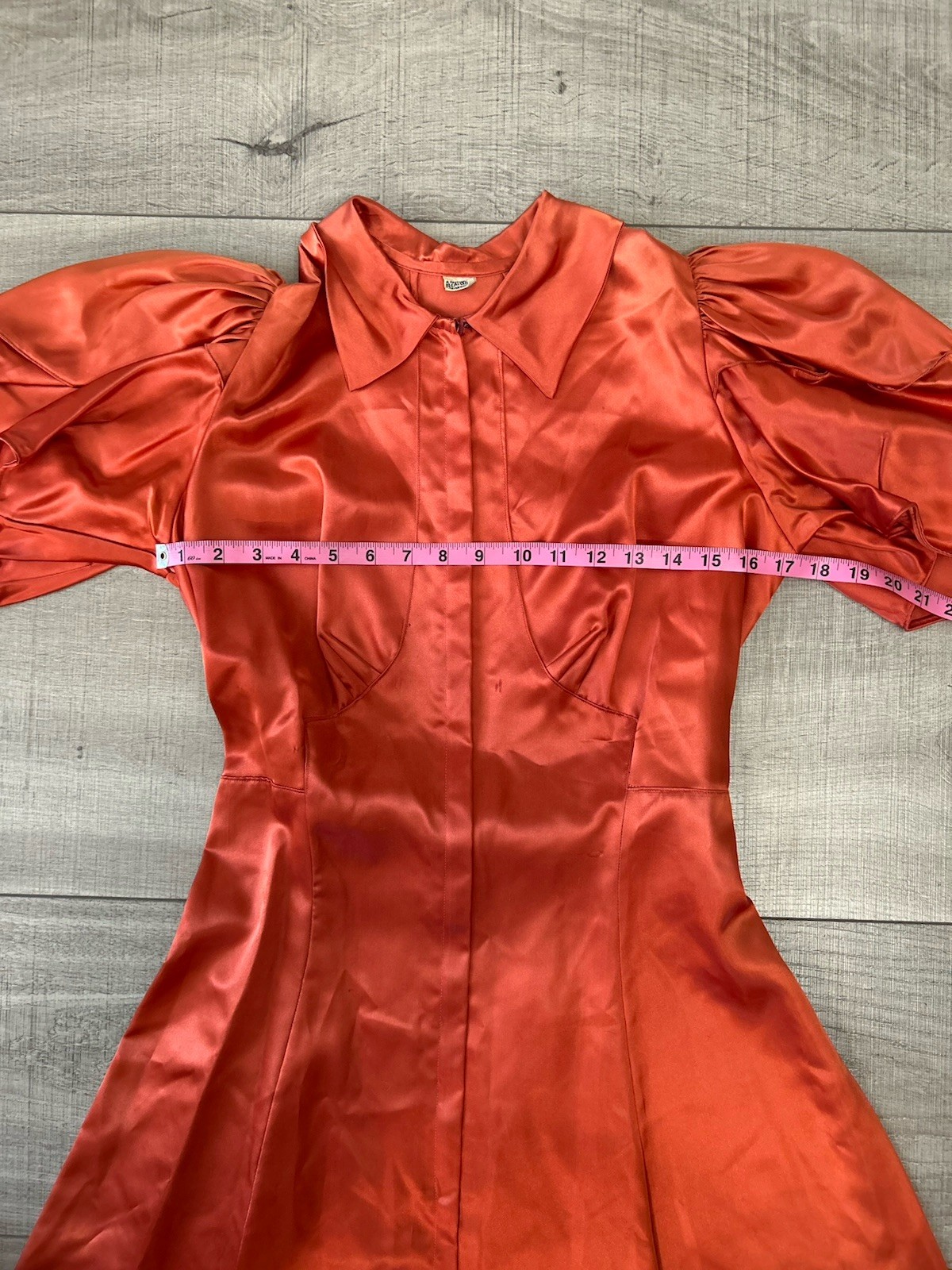 Vintage 1930’s Burnt Orange Satin Puff Sleeves Maxi Dress Dramatic XS/S