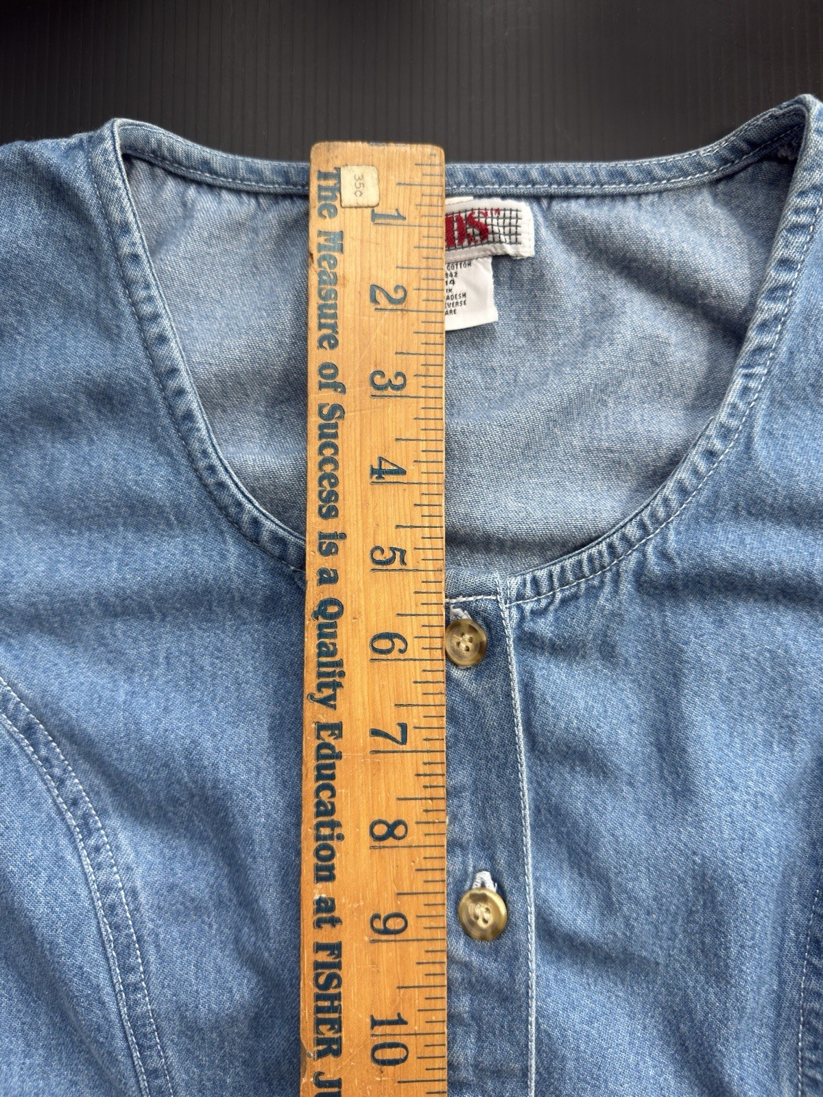 FADS VINTAGE 1980s DENIM DRESS 100% COTTON SIZE 14 SLEEVELESS BUTTON DOWN
