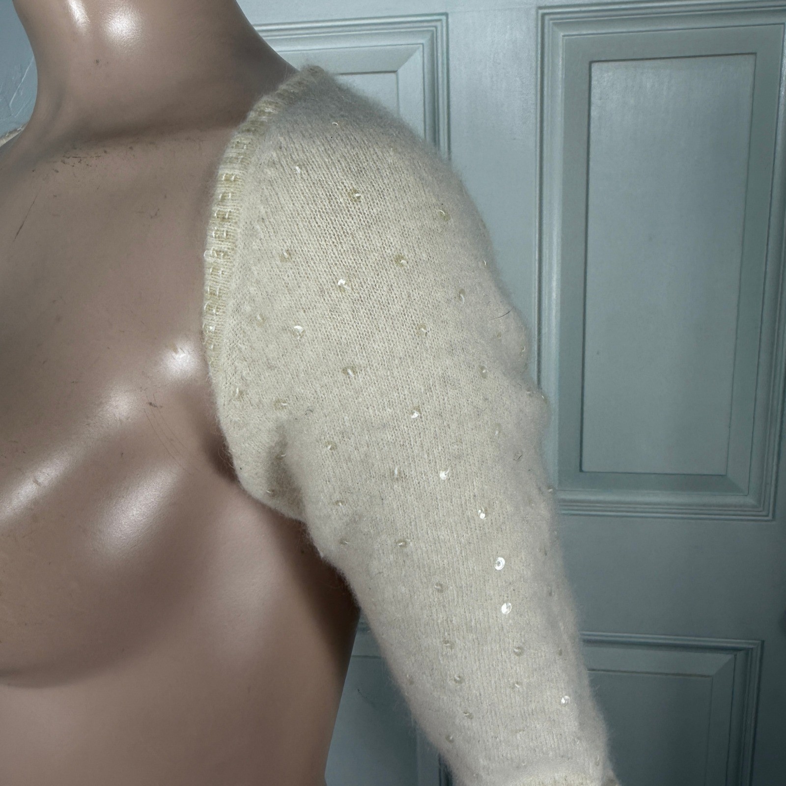 Vintage Y2K DKNY Women’s Sweater Small Bolero Mohair Sequin Cardigan L3-26