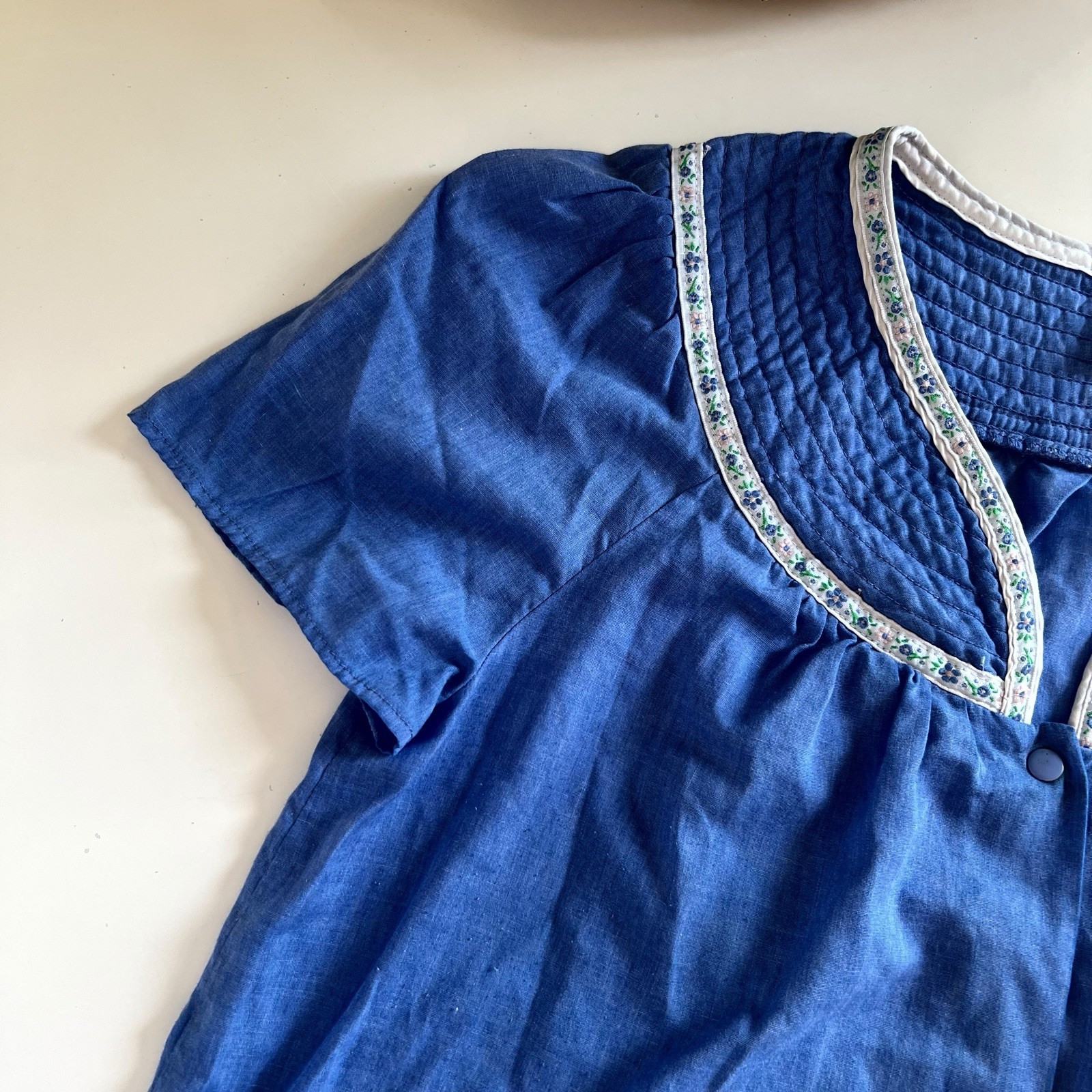 Vintage Go Softly Blue Cat Embroidered Patio Dress | Medium
