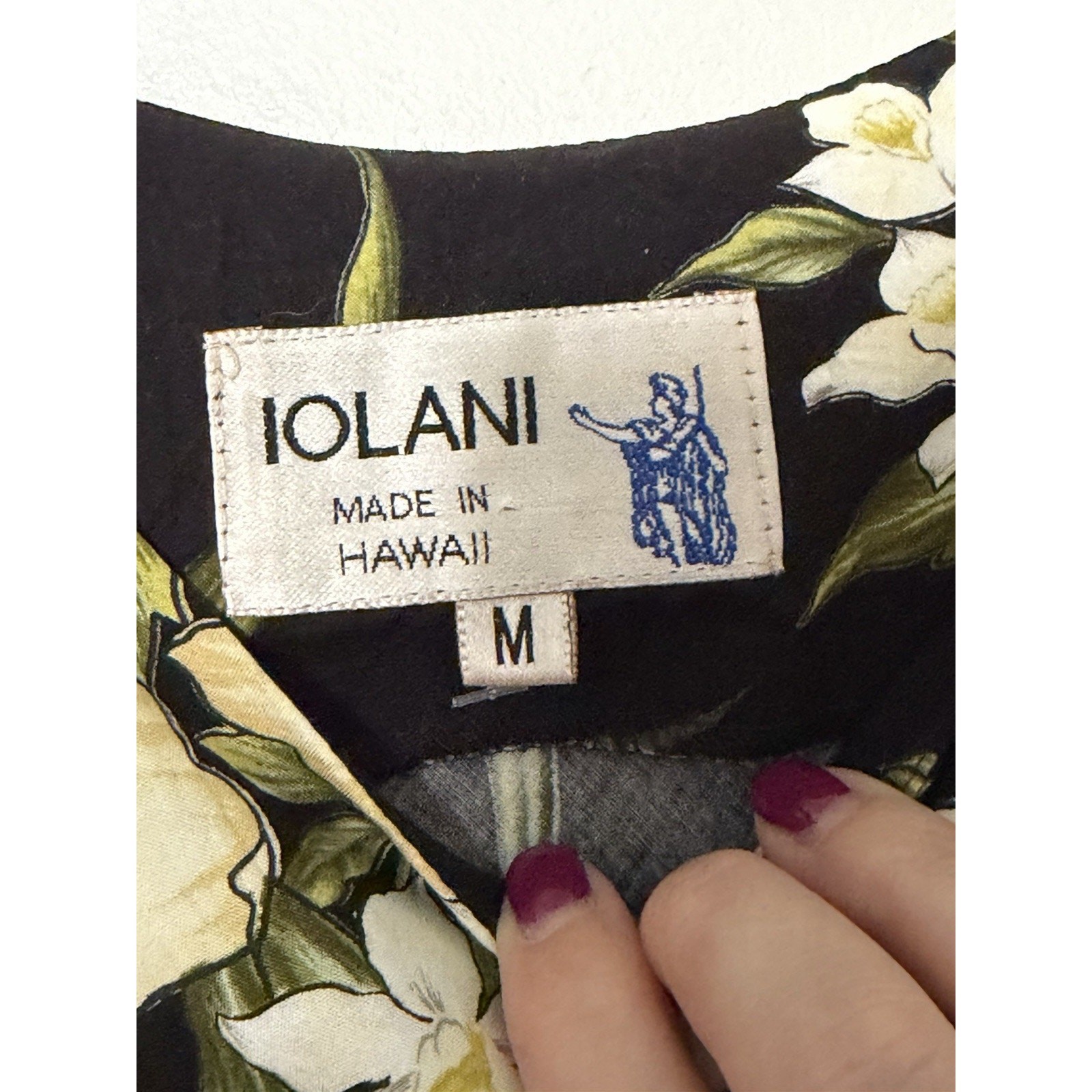 Iolani Hawaii Vintage 80s 90s Cream Black Yellow Floral Hibiscus Print Dress M