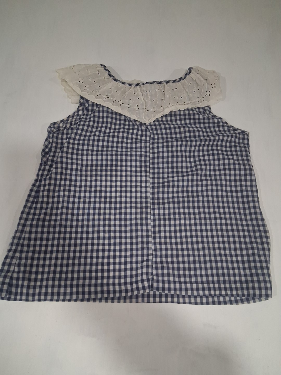 Vtg 60s 70s Handmade Gingham Print Tank Top Scallop Collar XL Cottagecore Granny