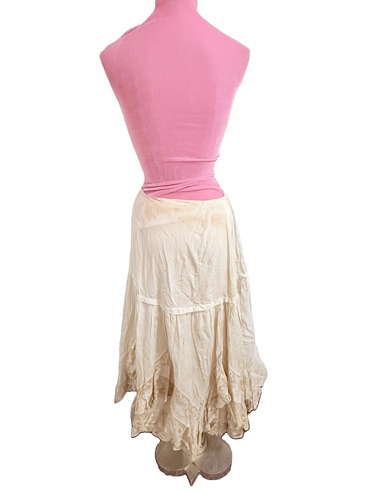 Antique Victorian Cotton & 3 Layers Of Lace Petticoat Underskirt Vintage 27w 35L