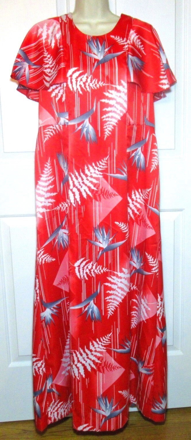 True Vintage Hukilau Fashions size 16 Hawaiian Maxi Dress Muumuu back zipper