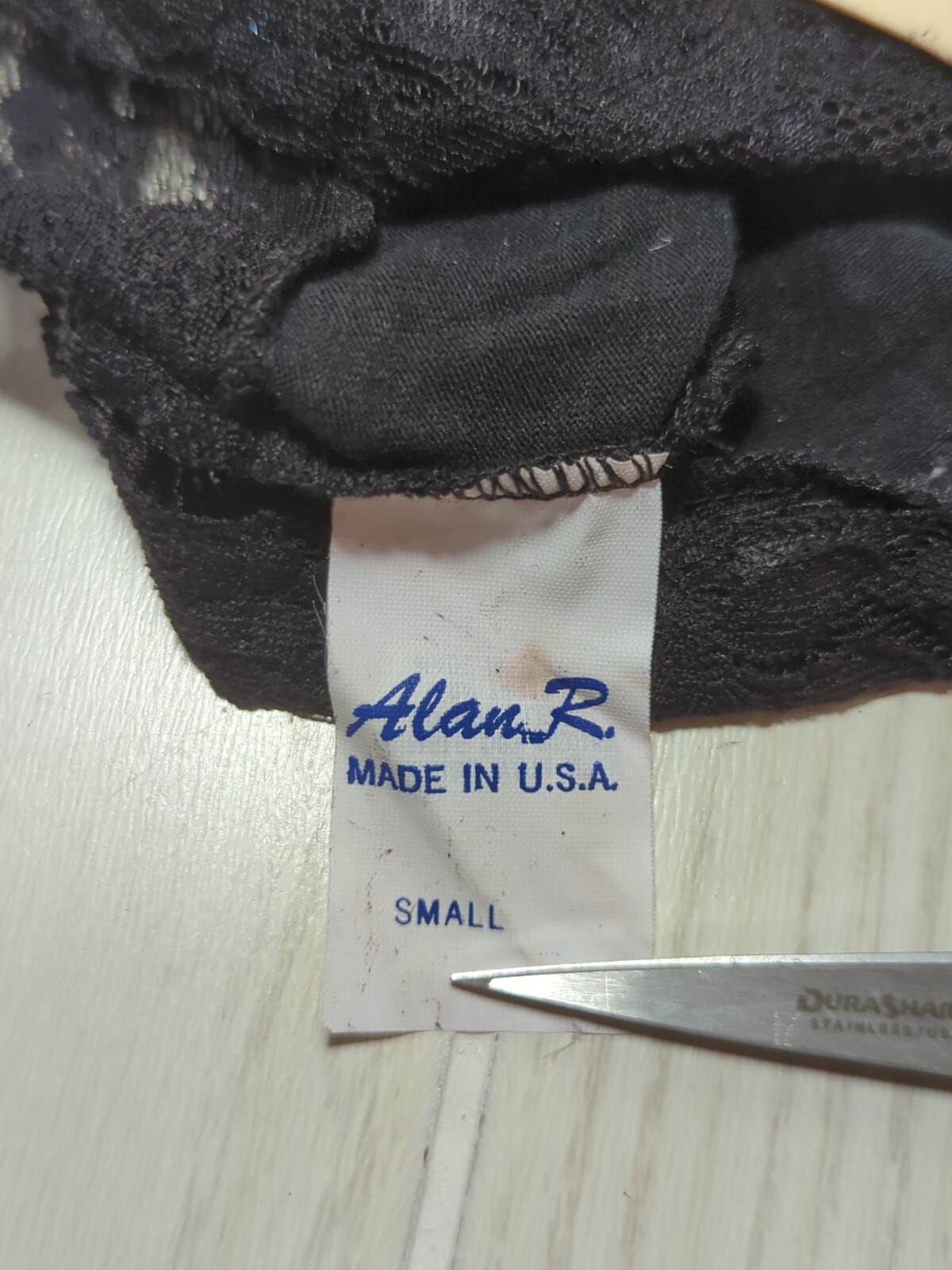 Alan R vintage Small panties black lace top polyester lycra USA made SAMPLE tag