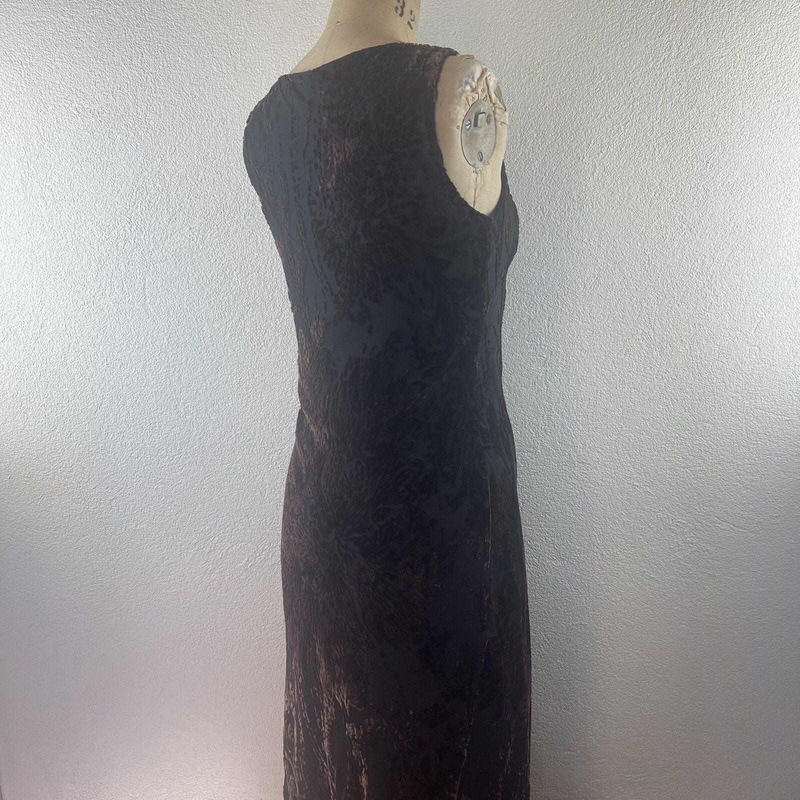 Vintage l 90s 4 Anne Klein Petite Floral Burnout Velvet Bias Surplice Wrap Dress