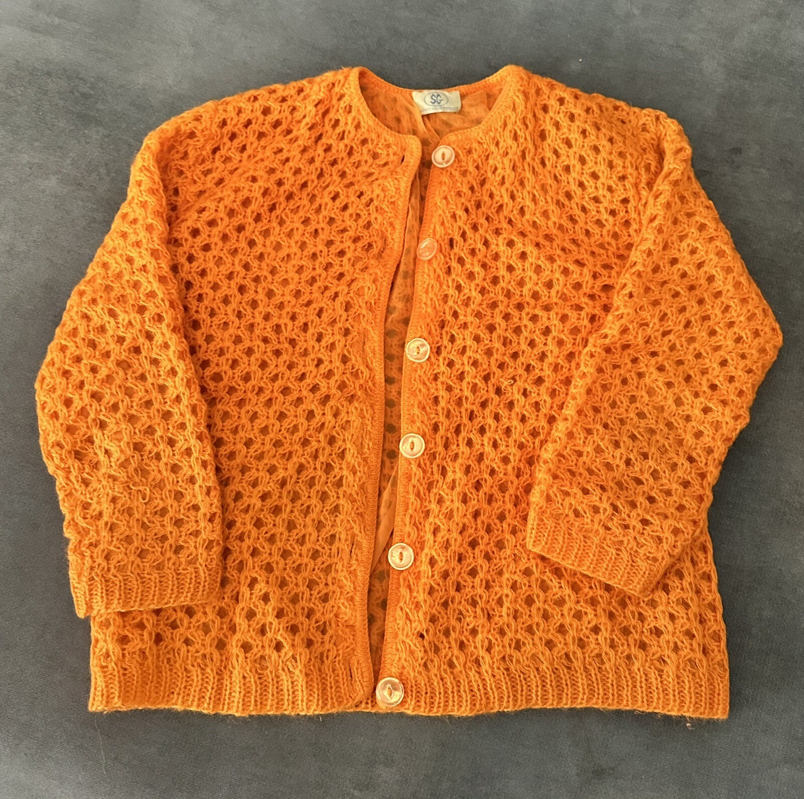 Vintage Sidney Gould Sweater Jacket Cardigan Orange Chunky Knit 1950s