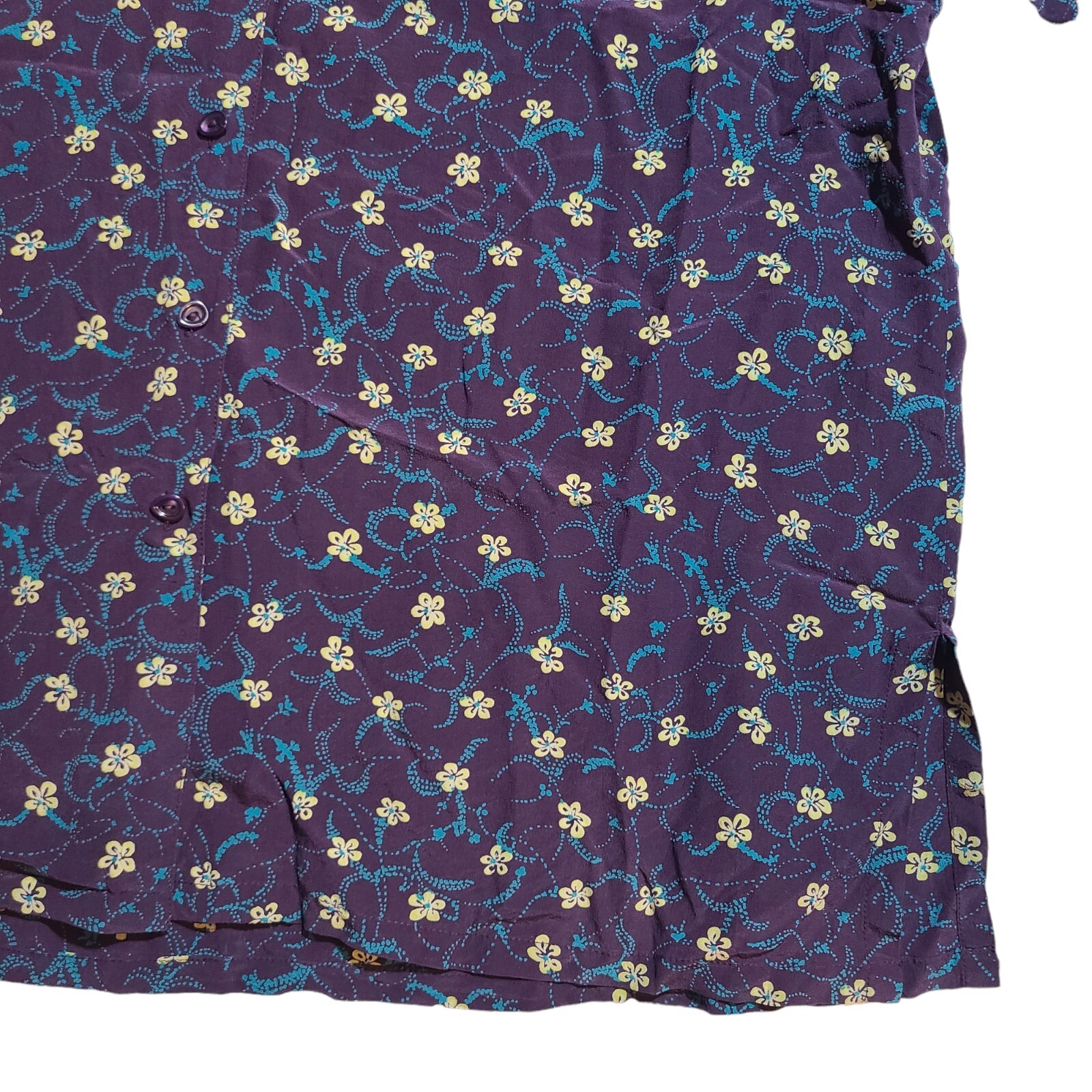 Vintage Amanda Smith Pure Silk Purple Blue Yellow Flowal Shirt Size 14