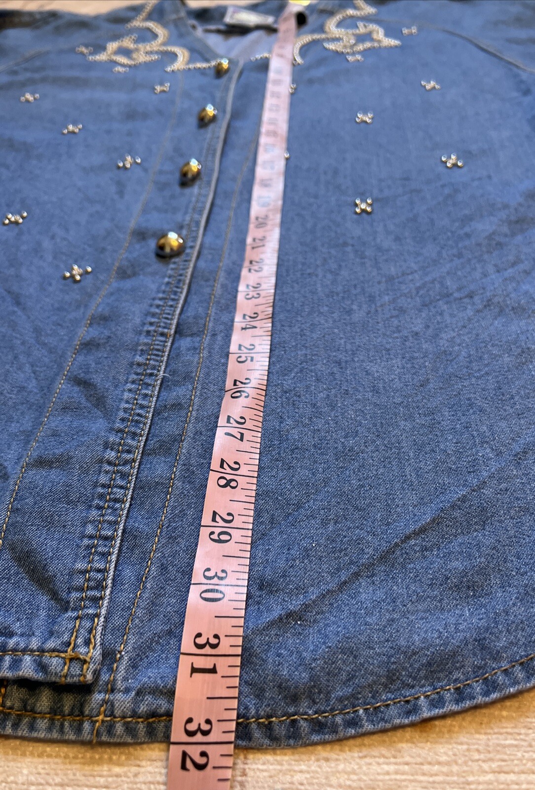 Vintage Women’s Denim Western Button Shirt Studded Cowgirl Prairie Rodeo Size 14