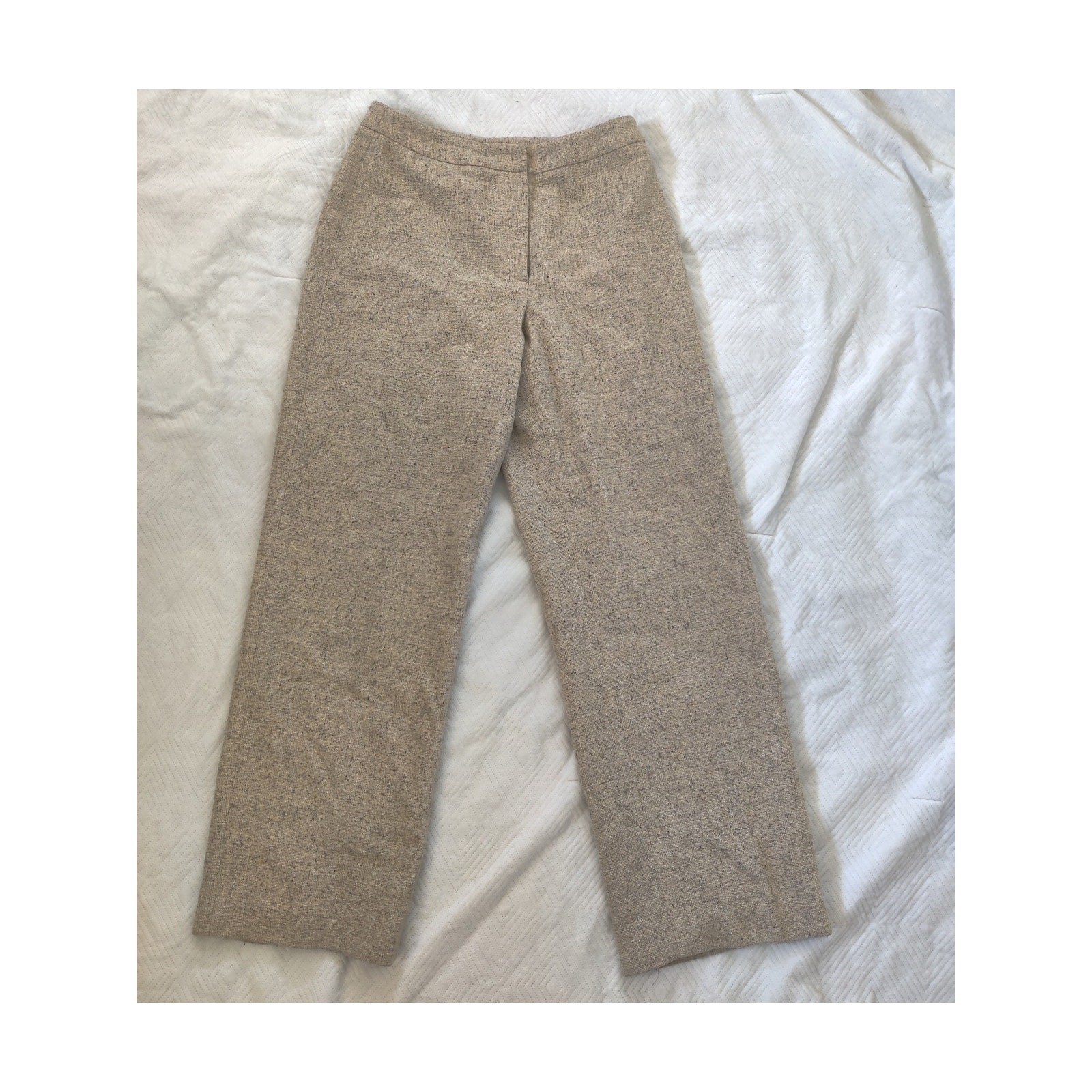 Vintage Rena Rowan Womens Tan Wool Blend Blazer & Pants Size 8/10 Suit Set Tweed