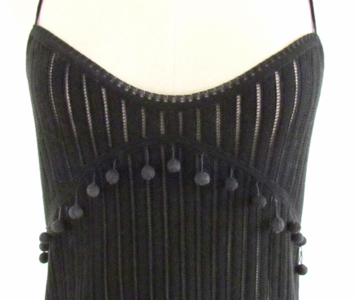 Chloé Black Crochet Top Knit Camisole Pom Pom L Italy Y2K Deadstock