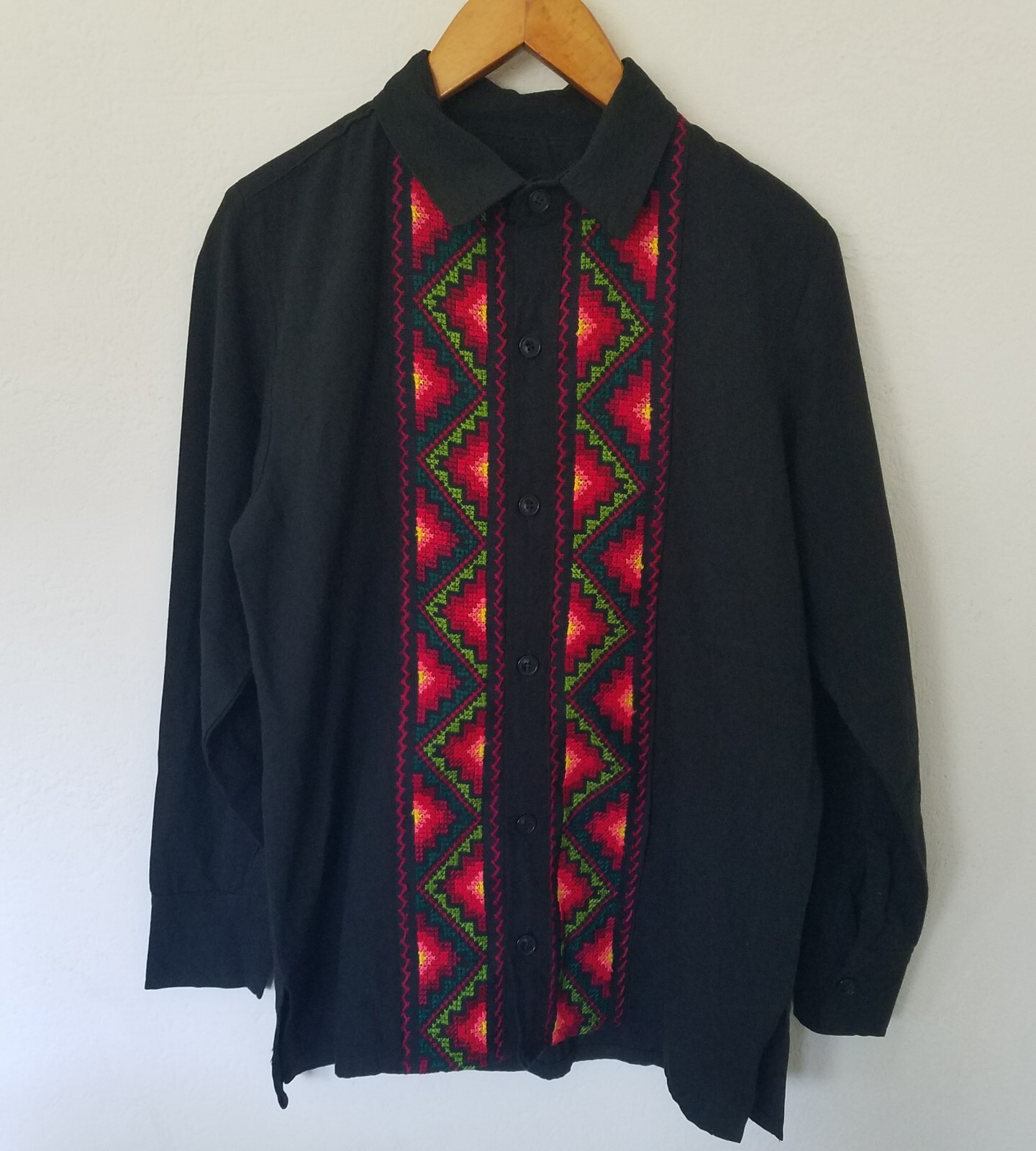 Bohemian Hippie Festival Wear Embroidery Casual Button Down M/L Red Green Unisex