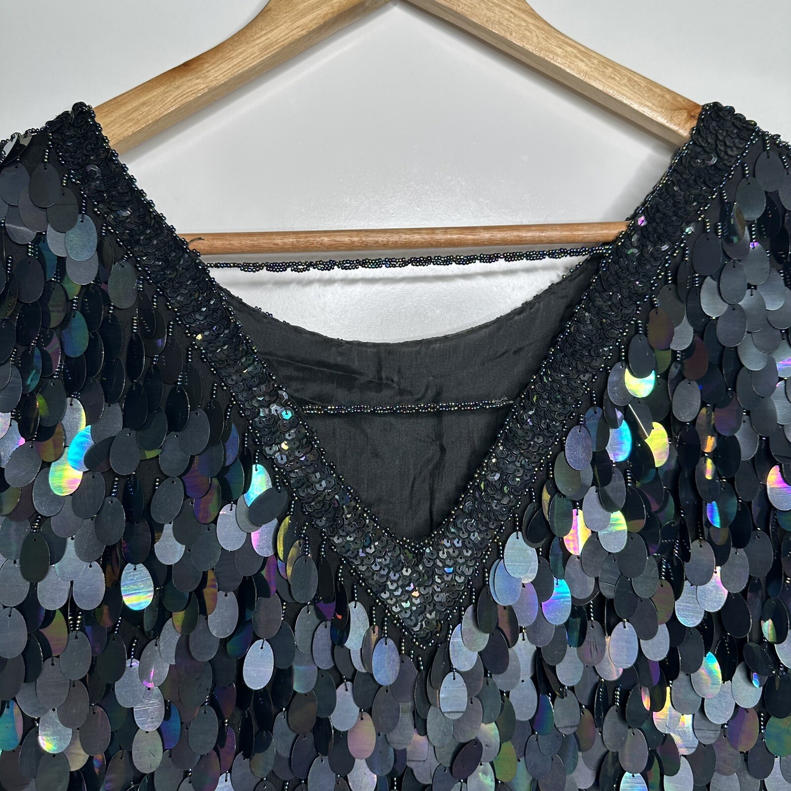 Greg Adams Vintage 80’s Pure Silk Sequin Beaded Flapper Style Party Dress M
