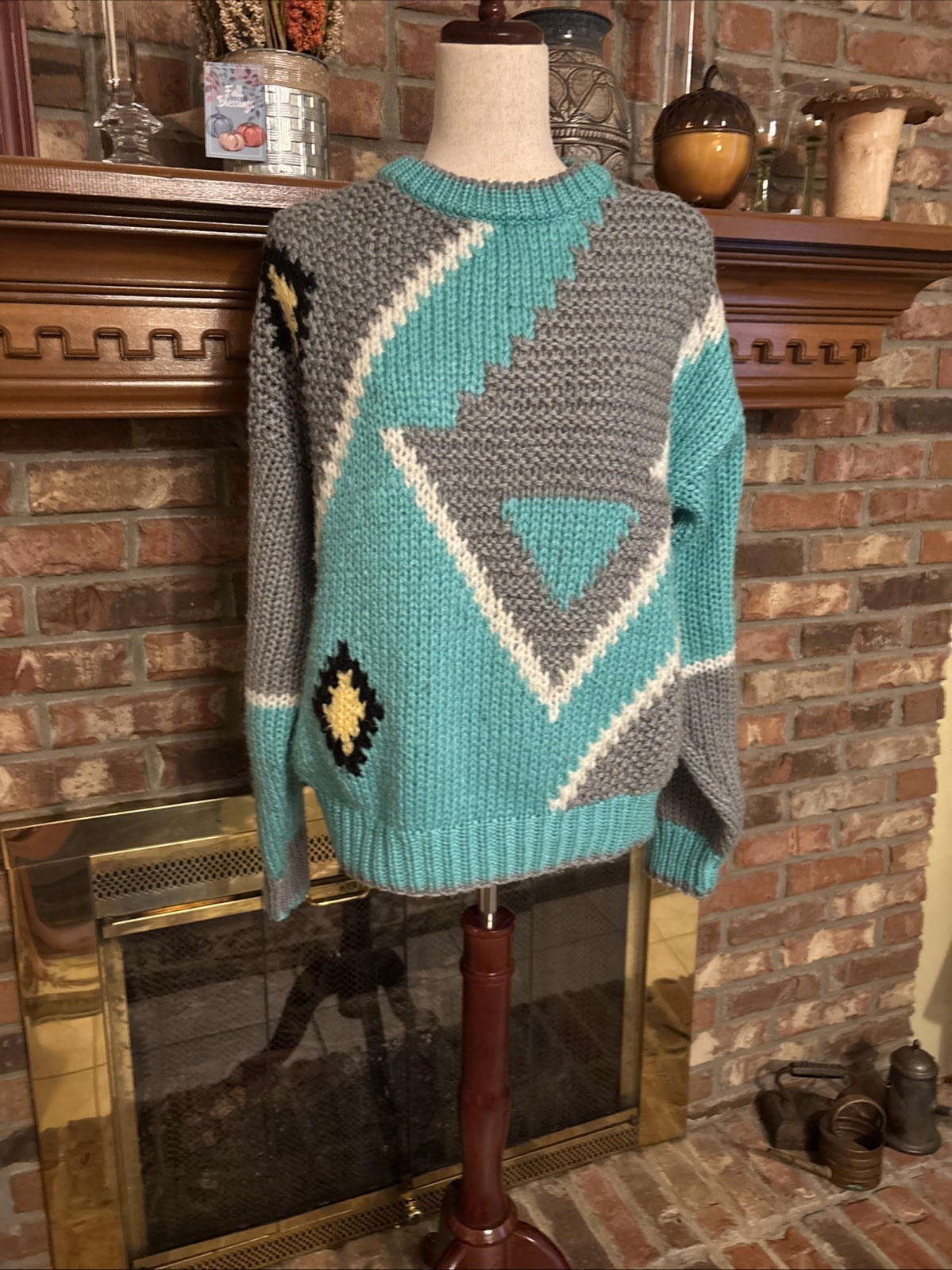 Vintage Forum Blue & Gray Bulky Sweater Size Medium Oversized