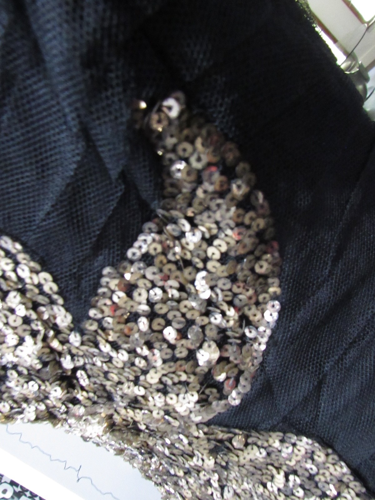 W@W VTG COUTURE 30s 40s formal dress tulle sequins black gold maxi goth witchy M