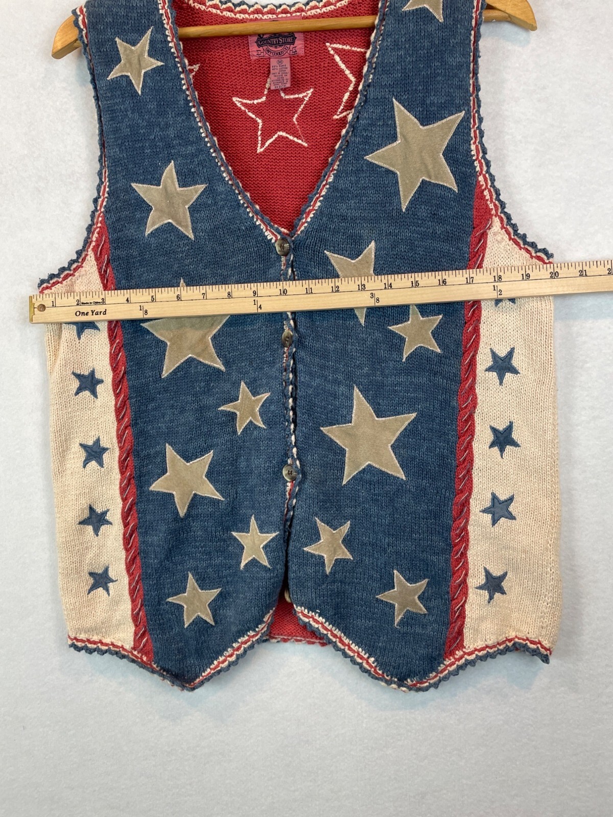 90s Patriotic Knit Sweater Vest Cambridge Country Store Suede Stars Size L Vinta