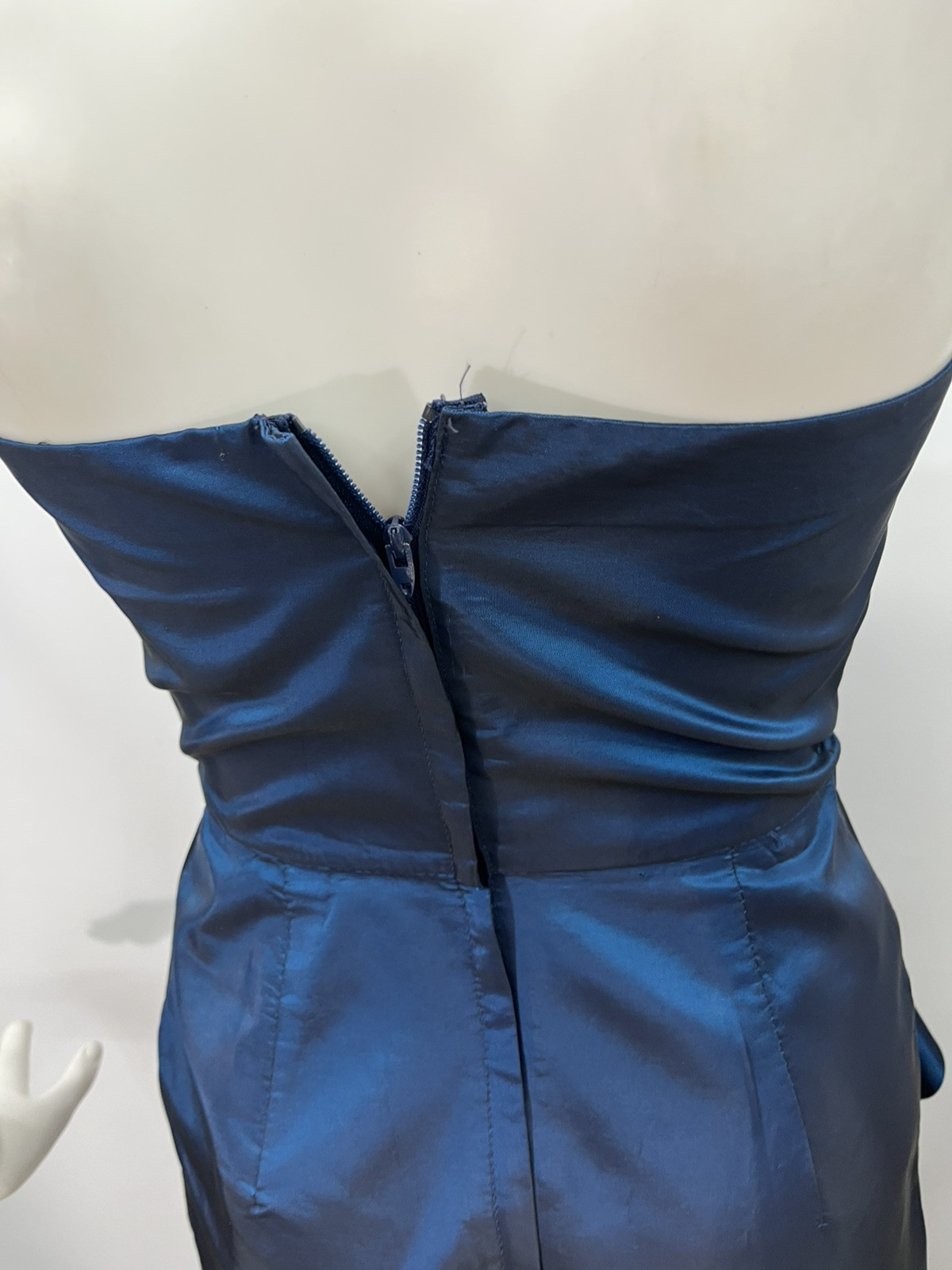 80s Vtg Roberta Party Dress Blue Iridescent Taffeta Bow Rhinestones Prom Wiggle