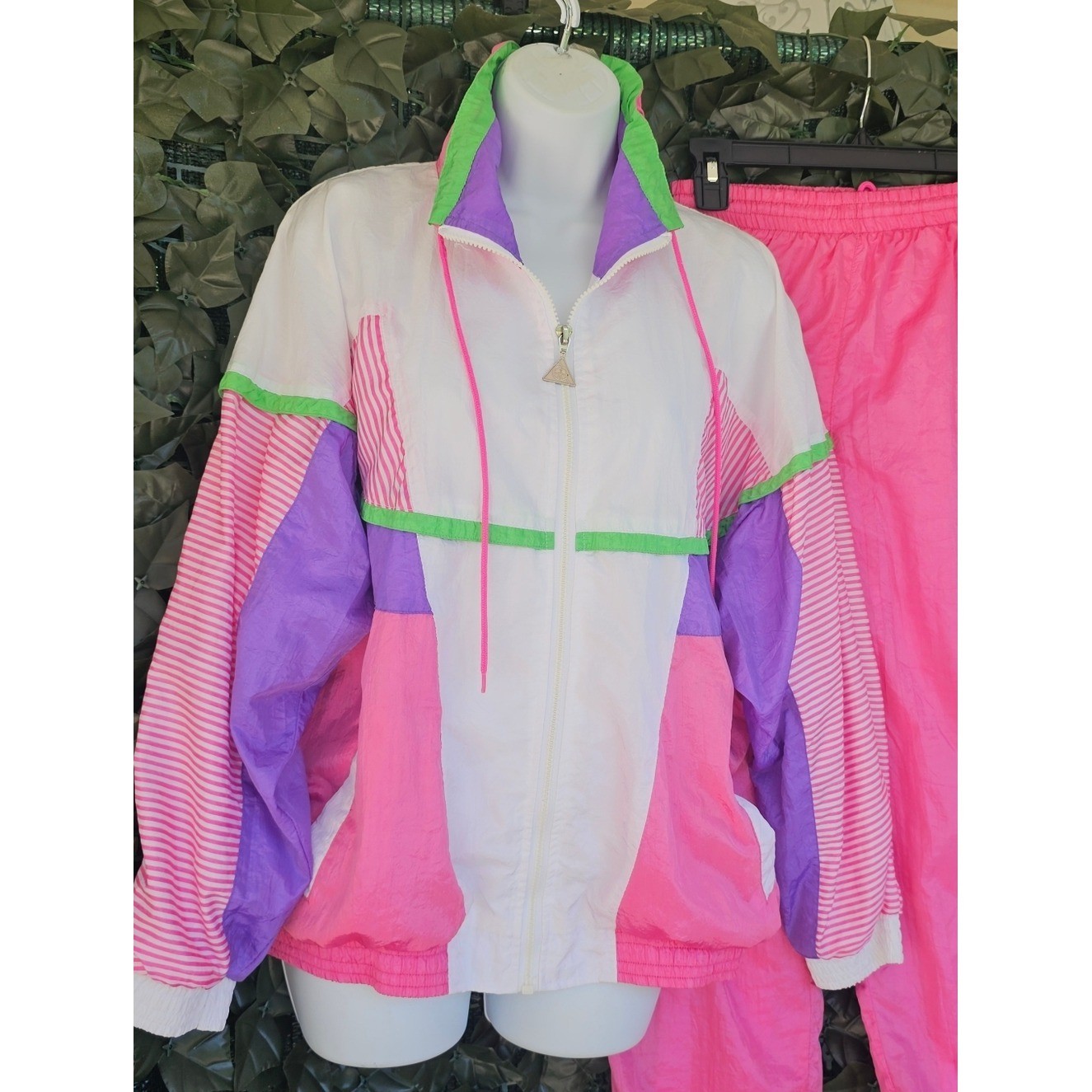 VTG 90s Windbreaker Track Suit Neon Womens Small Casual Isle Nylon