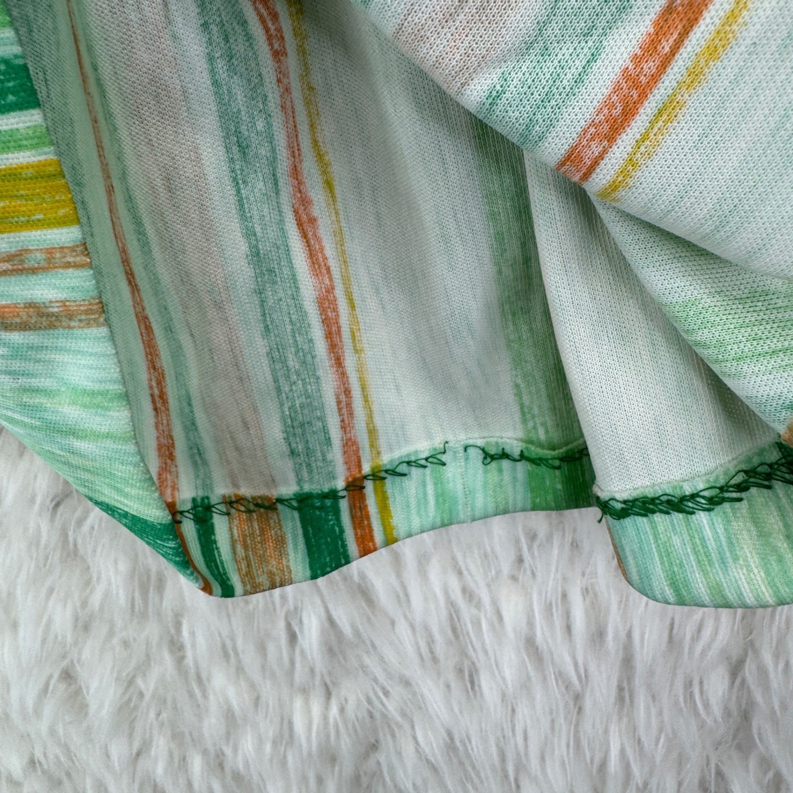 Unbranded Vintage Striped Belted Tunic Top Green Chevron Retro 70s Aesthetic