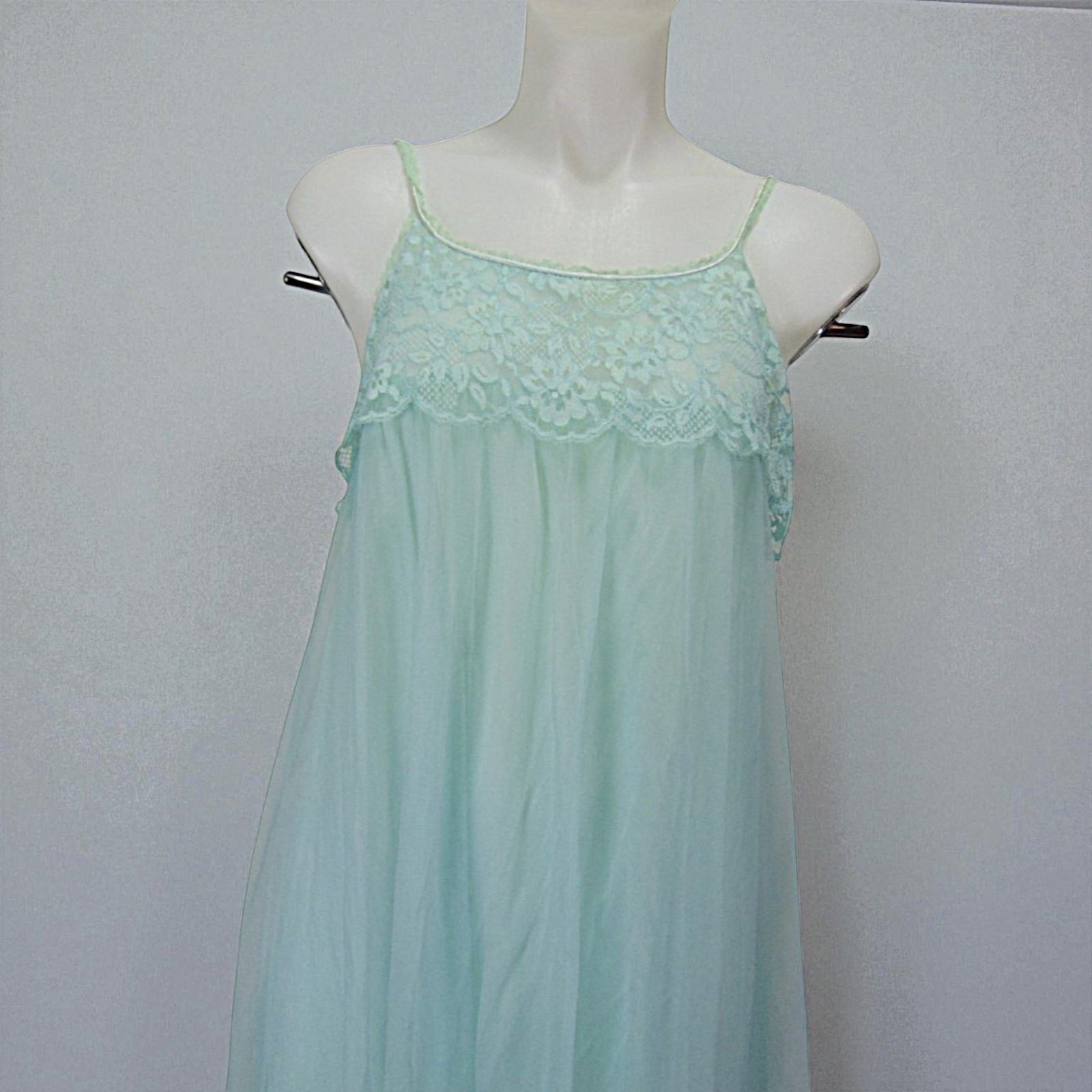 Vintage 1960s Van Raalte Aqua Chiffon Peignoir Set Lace Robe Nightgown Small