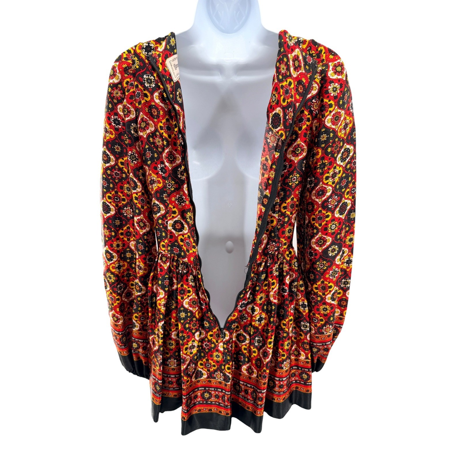 Vintage Young Innocent by Arpeja Red Psychedelic Tile Lace Up Mini Dress Tunic