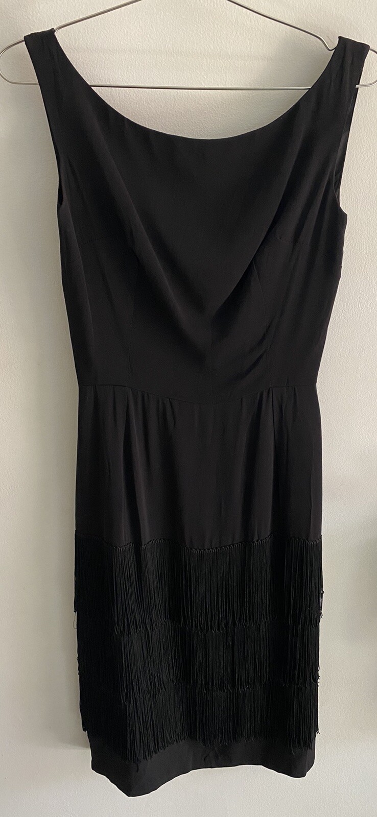 Vintage Black Dress 3 Layers Fringe On Lower Half Flapper Style Lined Size XS