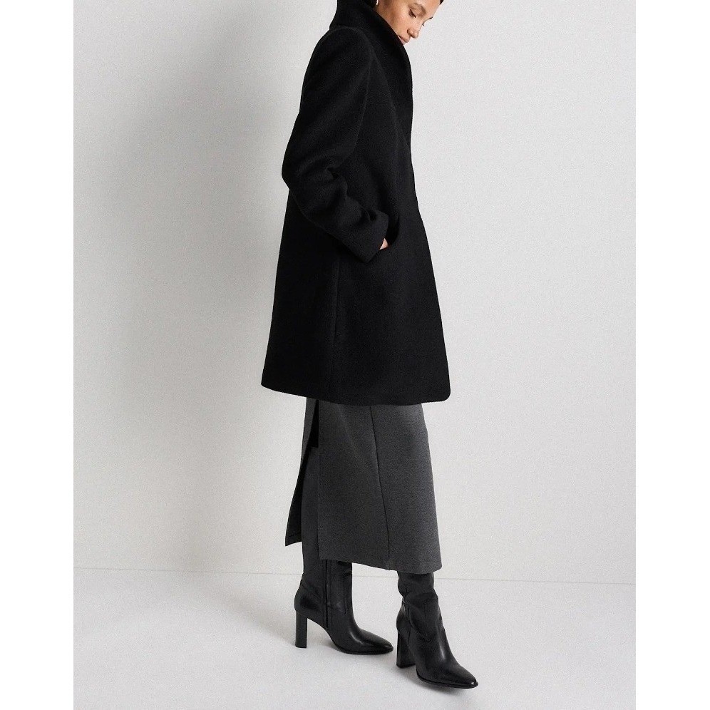 Quince Womens XS NWOT Wool Cashmere Cocoon Coat Black Shawl Collar Horn Buttons