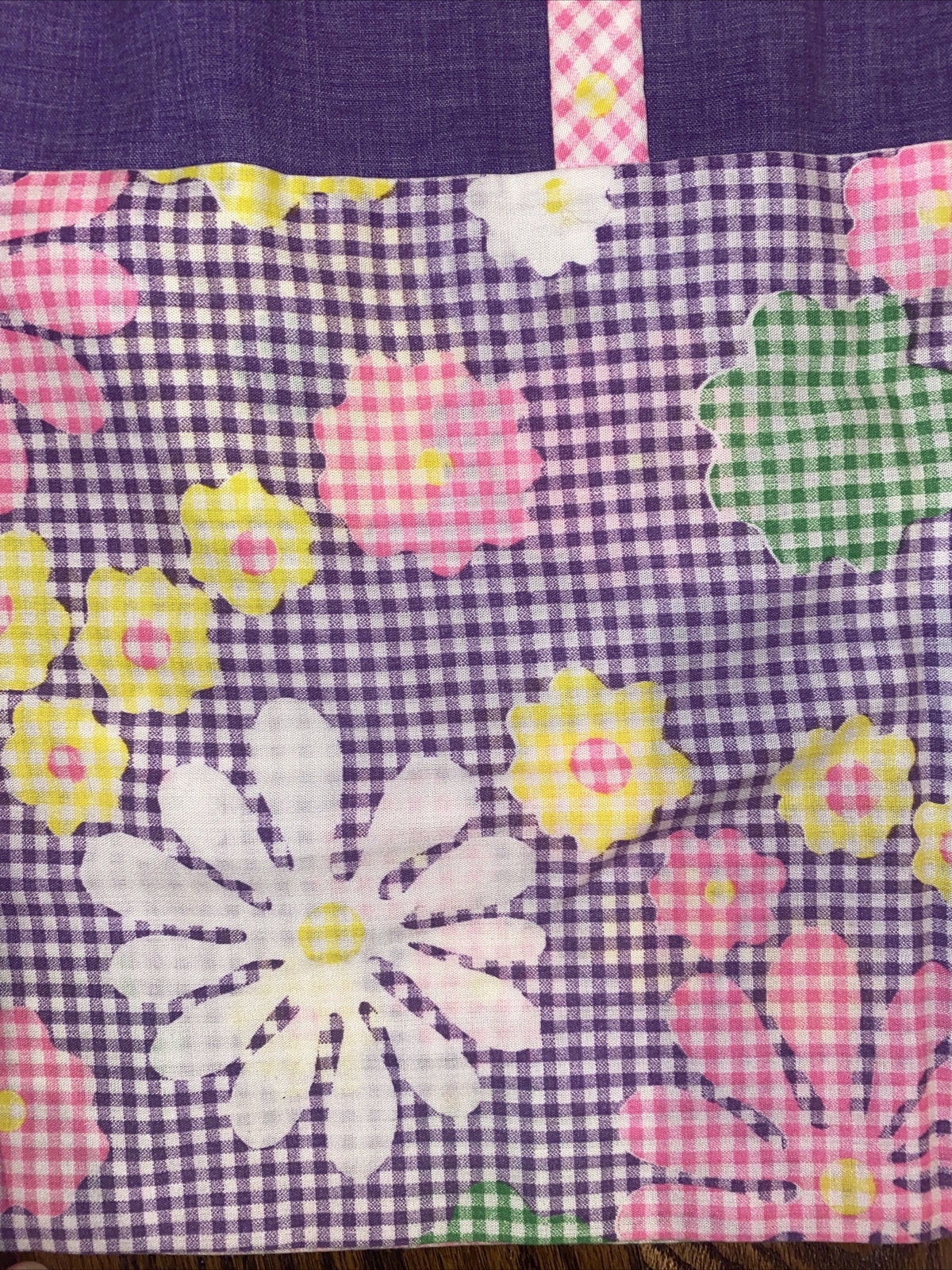 Vintage Handmade Purple Gingham Floral Maxi Skirt 29” Waist 41”long