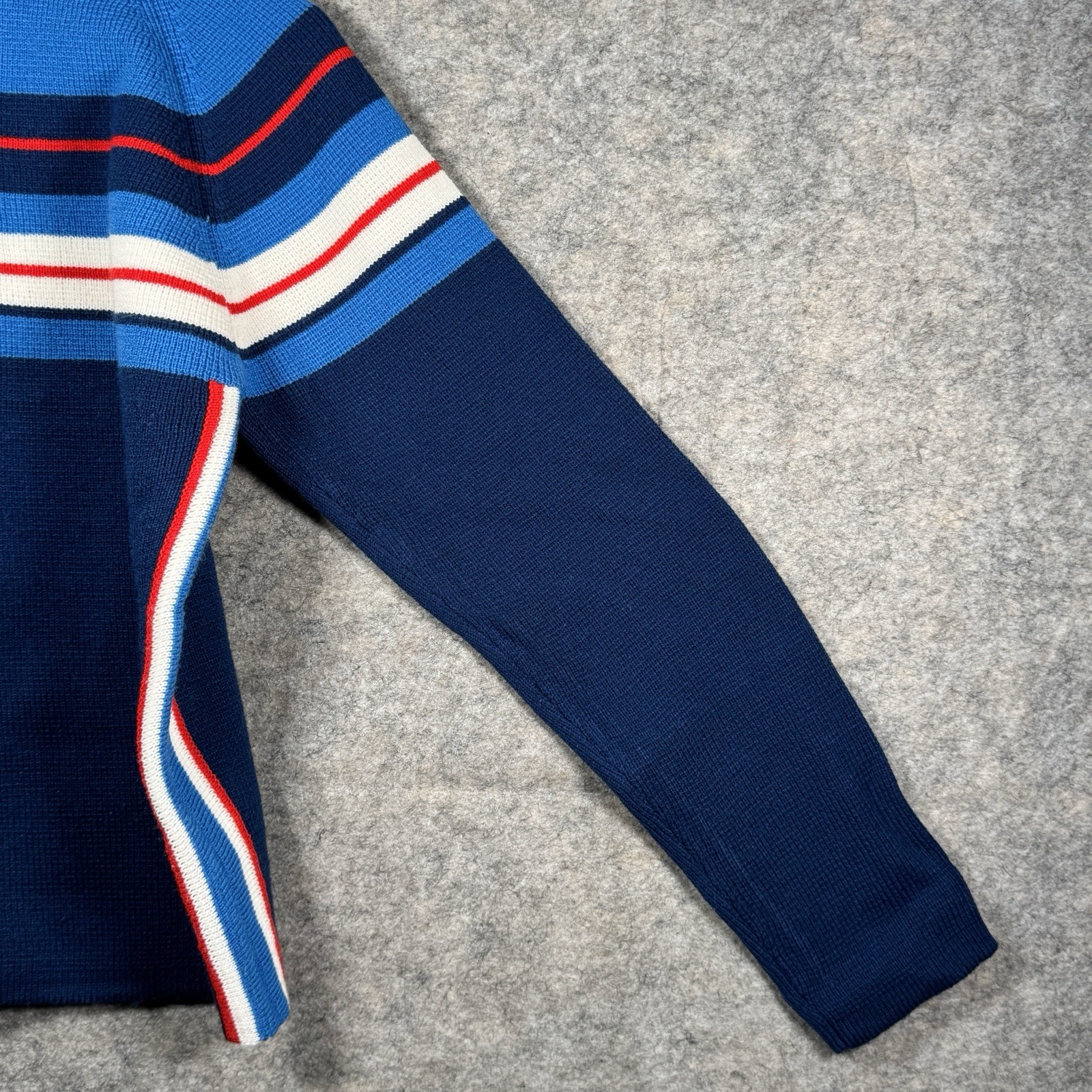 Vintage Womens Antler Brand Blue Red White Striped Knit Sweater Size L 19×25