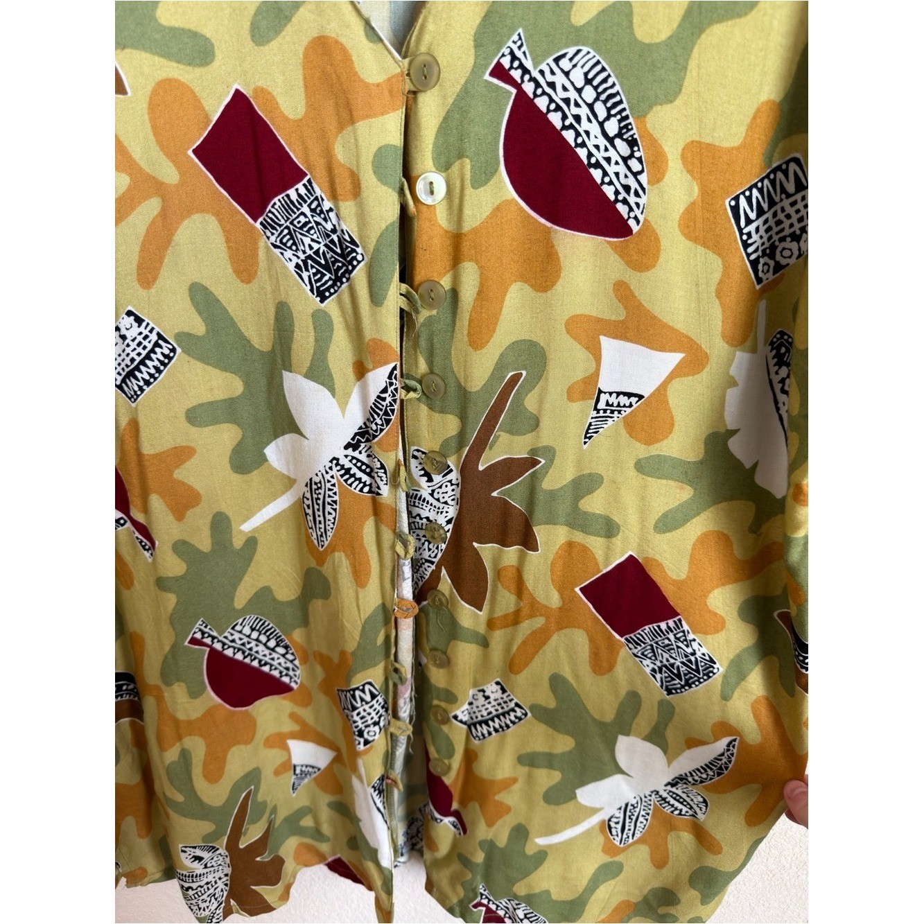 Vintage 90s Art Teacher Pottery Print Rayon Tunic Plus Size 22 Rosey Tomato Boho