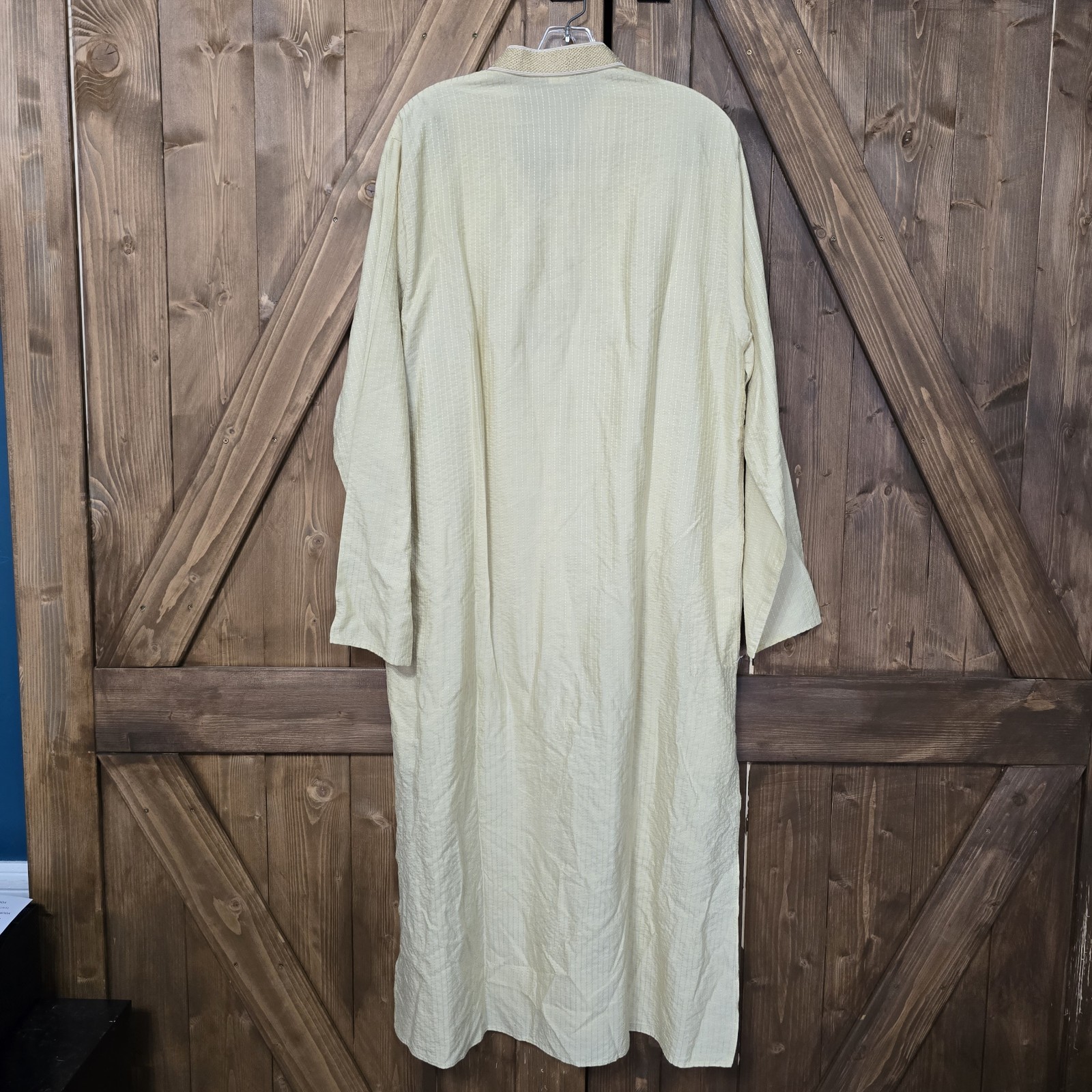 Vintage Embroidered Kaftan Style Robe Tunic Beige US 44 Beaded Collar Long