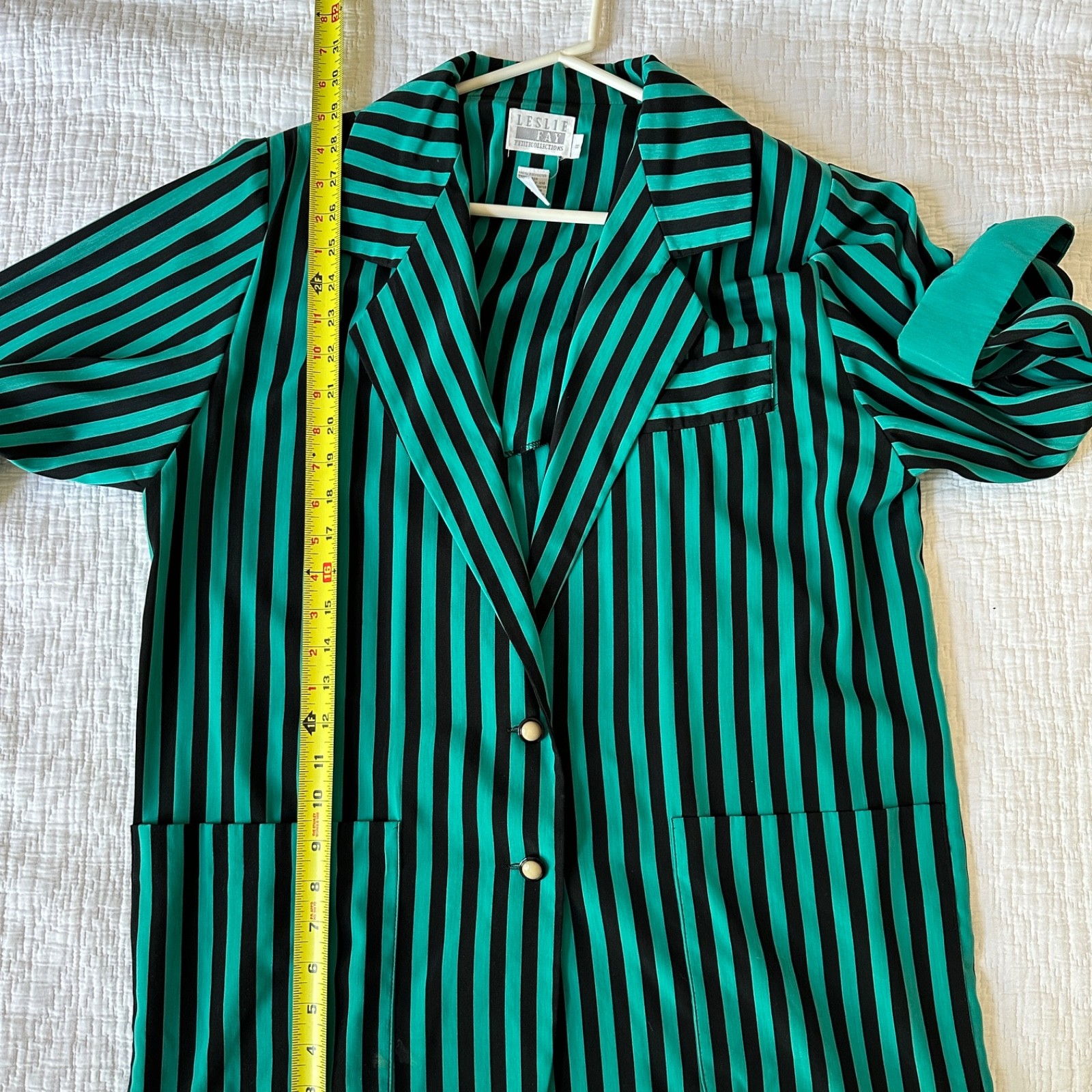 VTG 80s 90s Leslie Fay Striped Blazer 8P Teal Black Beetlejuice Whimsygoth Jacke